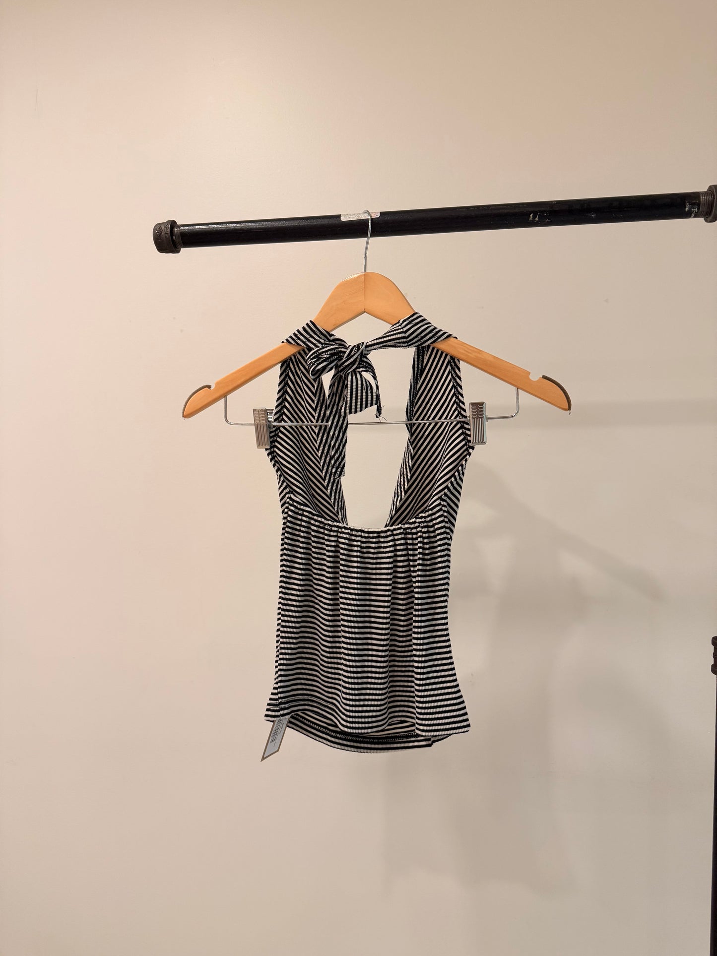 VIVI Cowl-neck stripe halter top