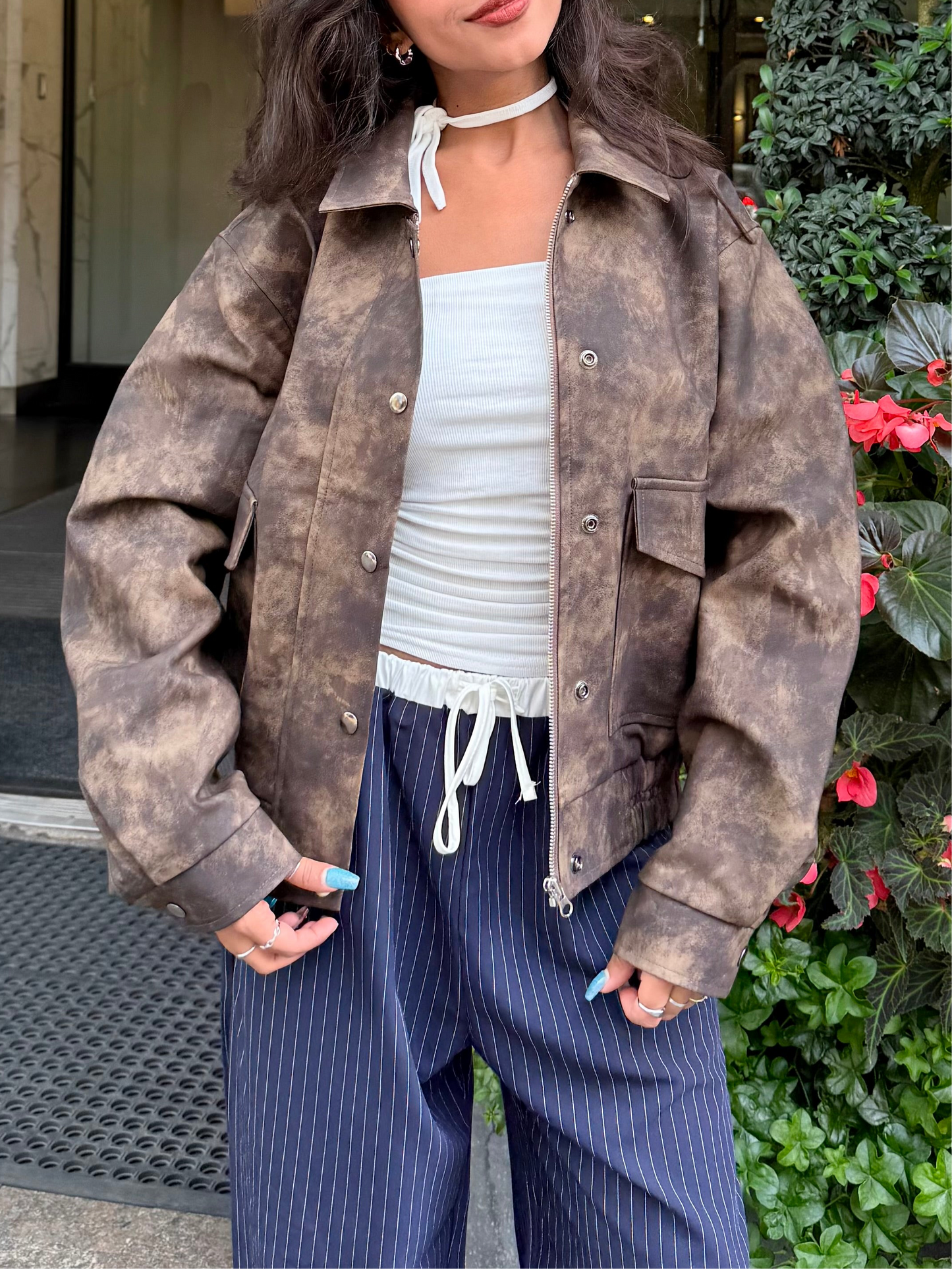 SHOW Washed faux leather bomber