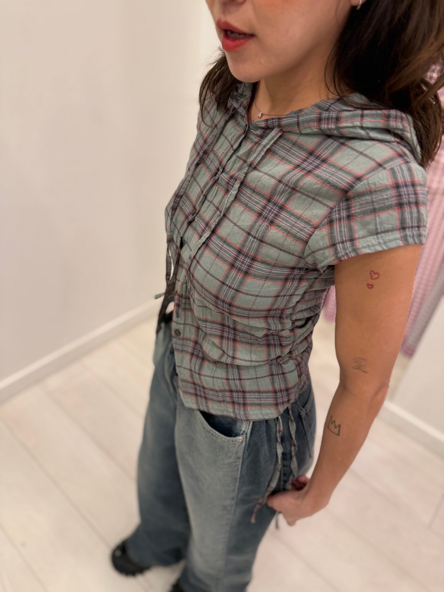 PERTY Plaid hoodie shirt