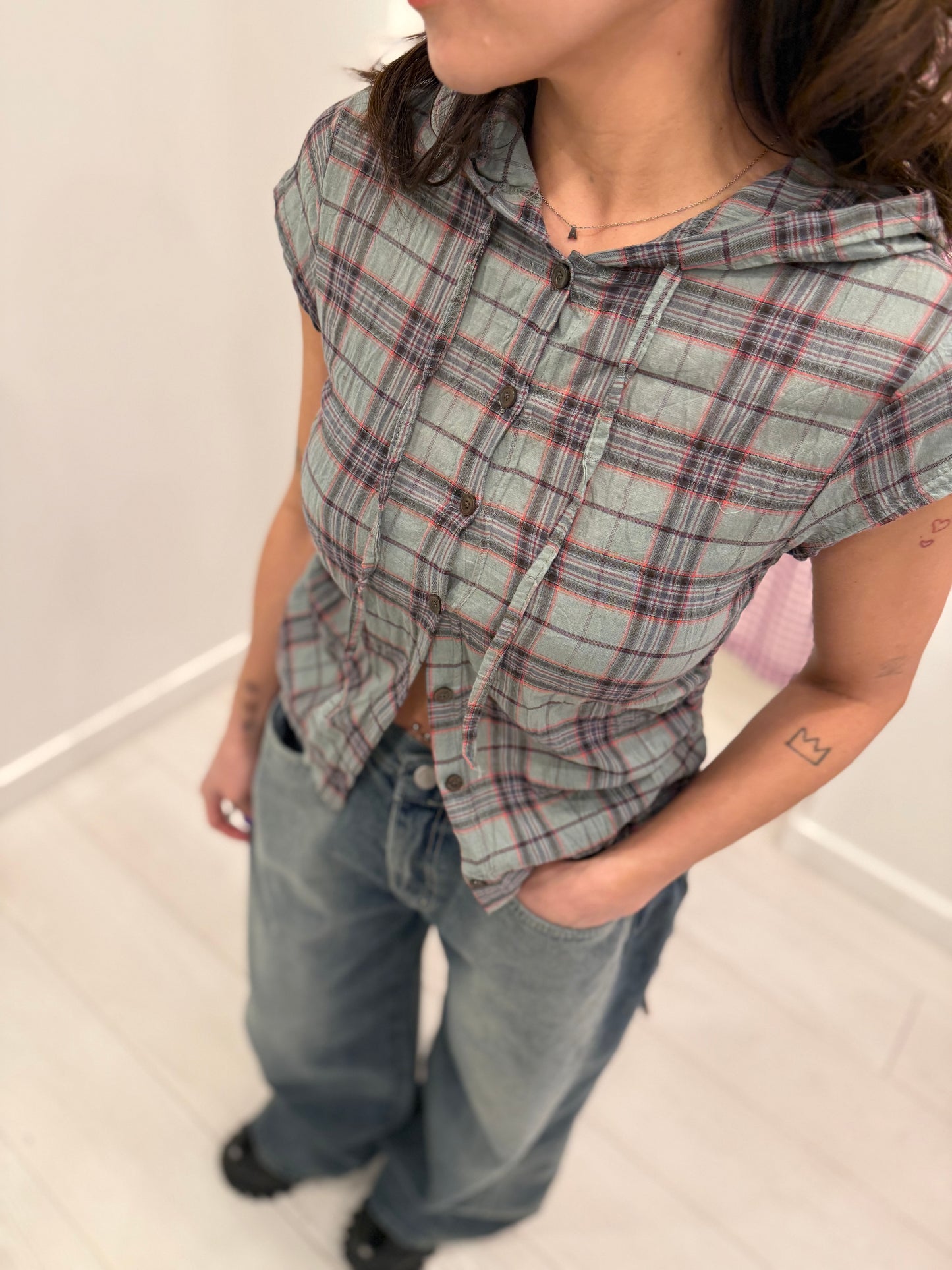 PERTY Plaid hoodie shirt