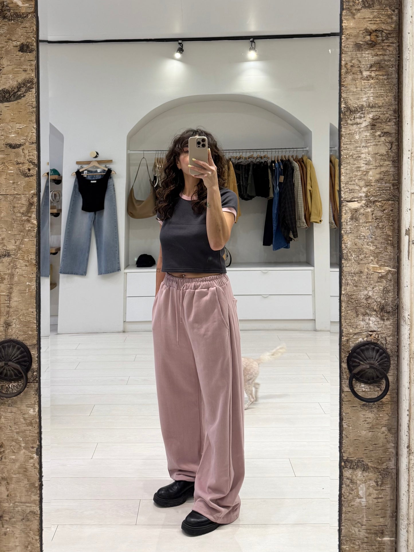 BARRE Wide-Legged Diagonal Seam Trackpants