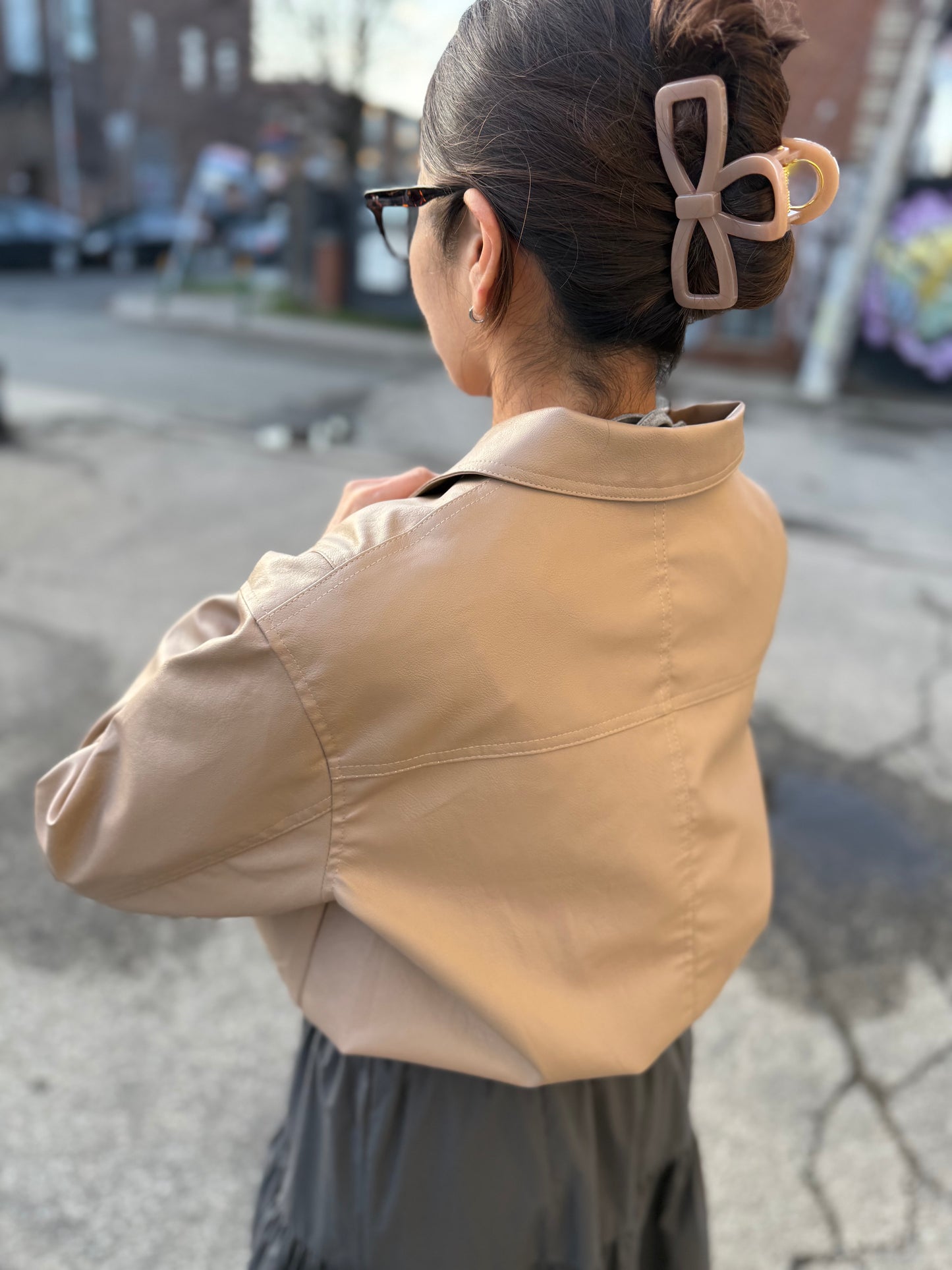 MEEN Cropped faux leather jacket