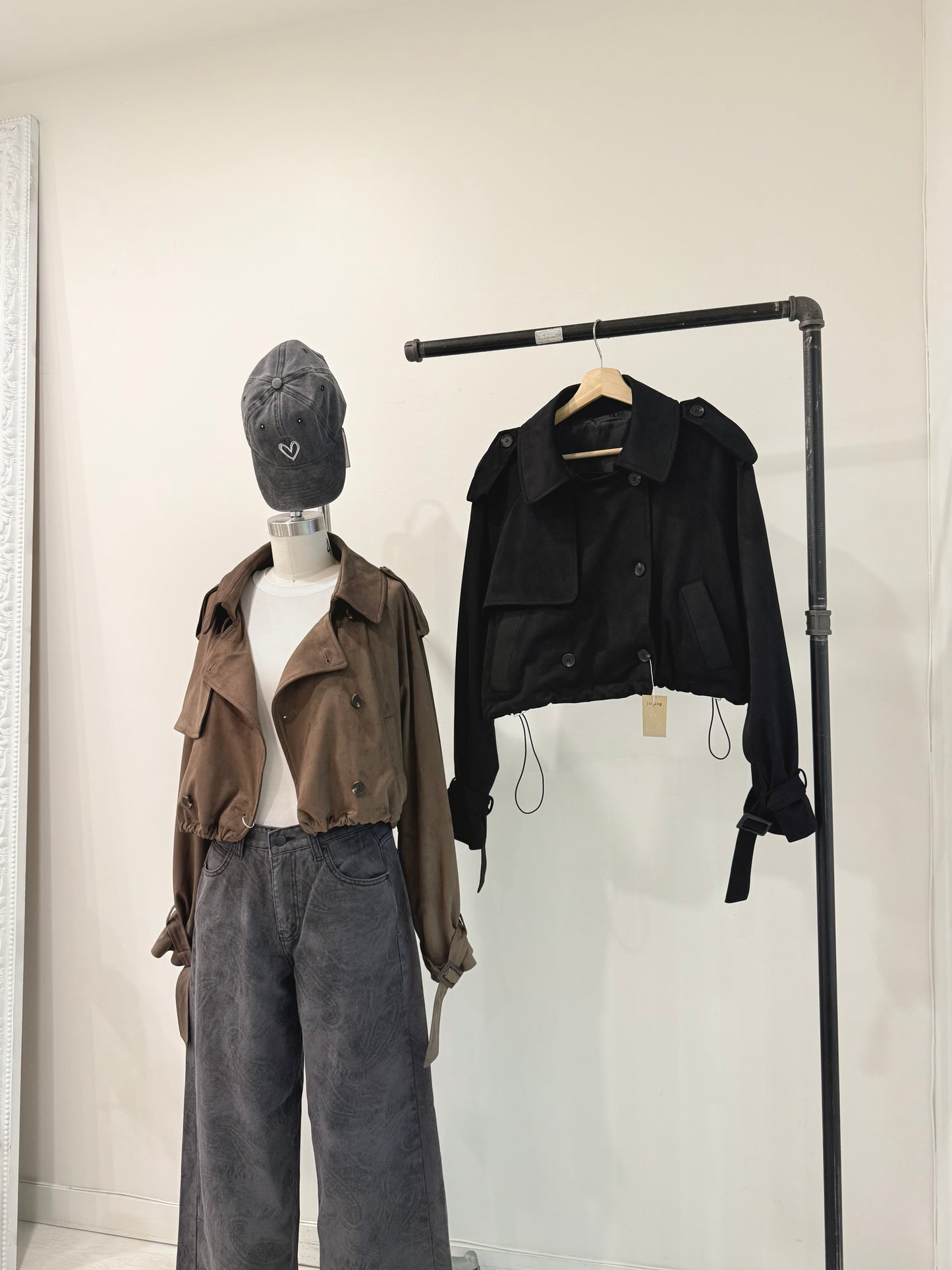 RIMON Cropped suede trench jacket