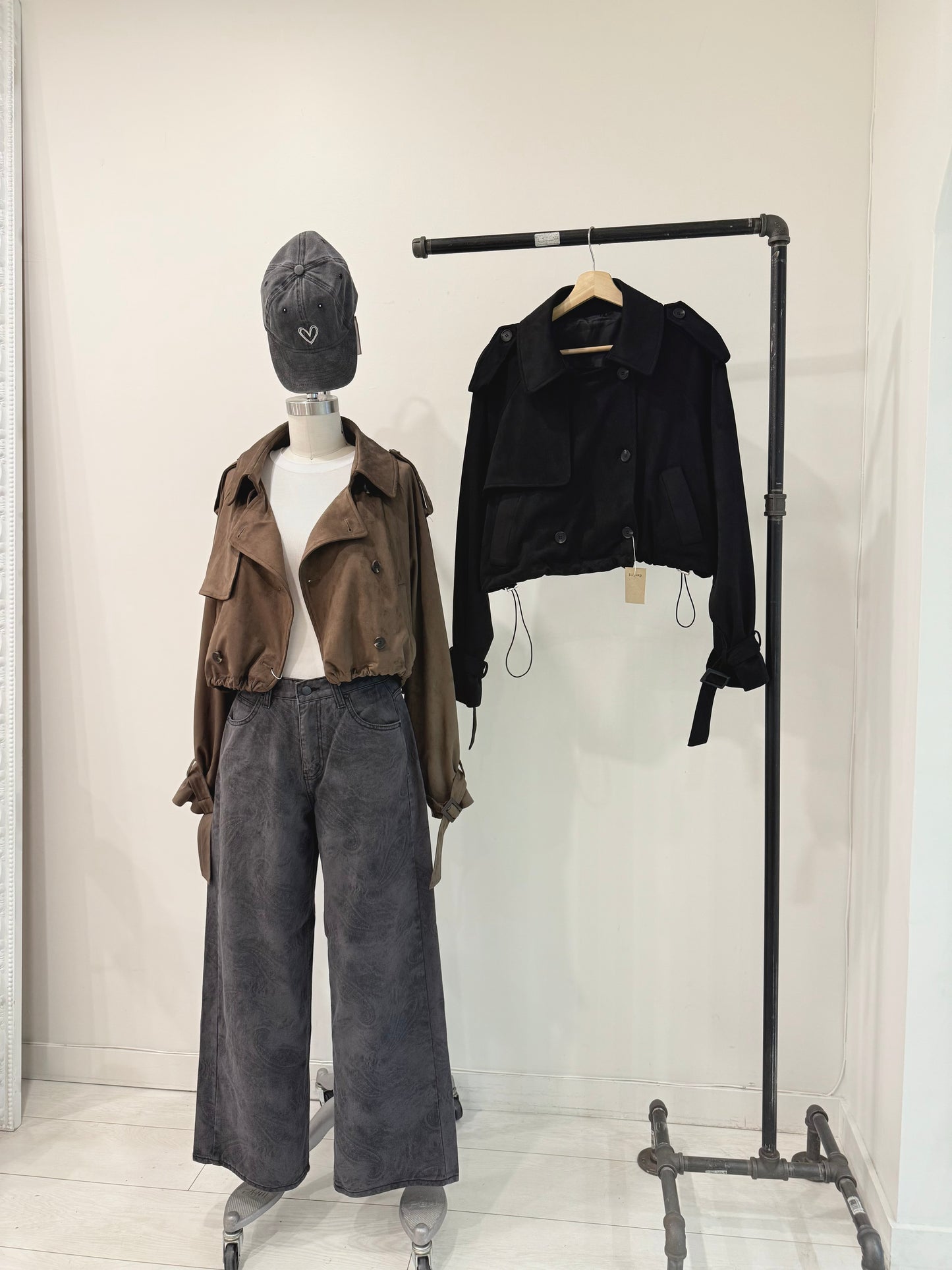 RIMON Cropped suede trench jacket