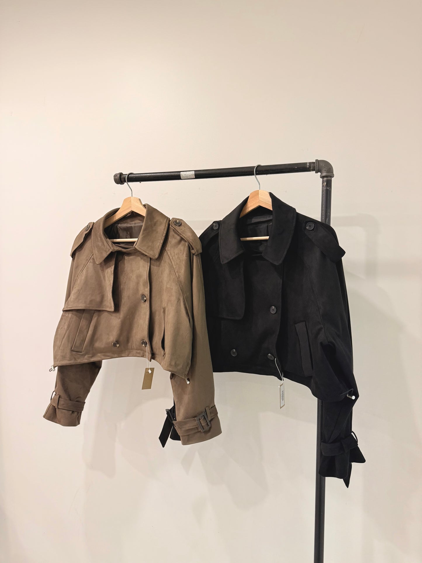 RIMON Cropped suede trench jacket