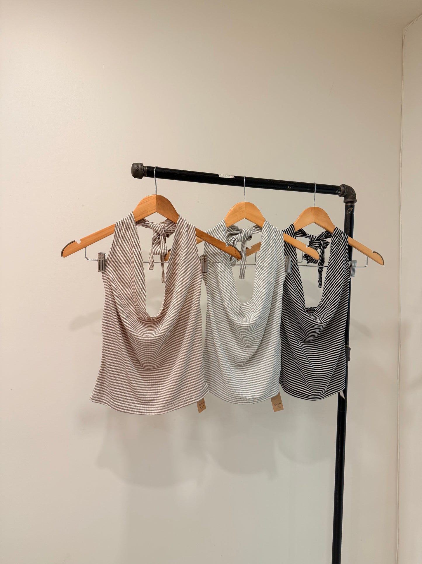 VIVI Cowl-neck stripe halter top