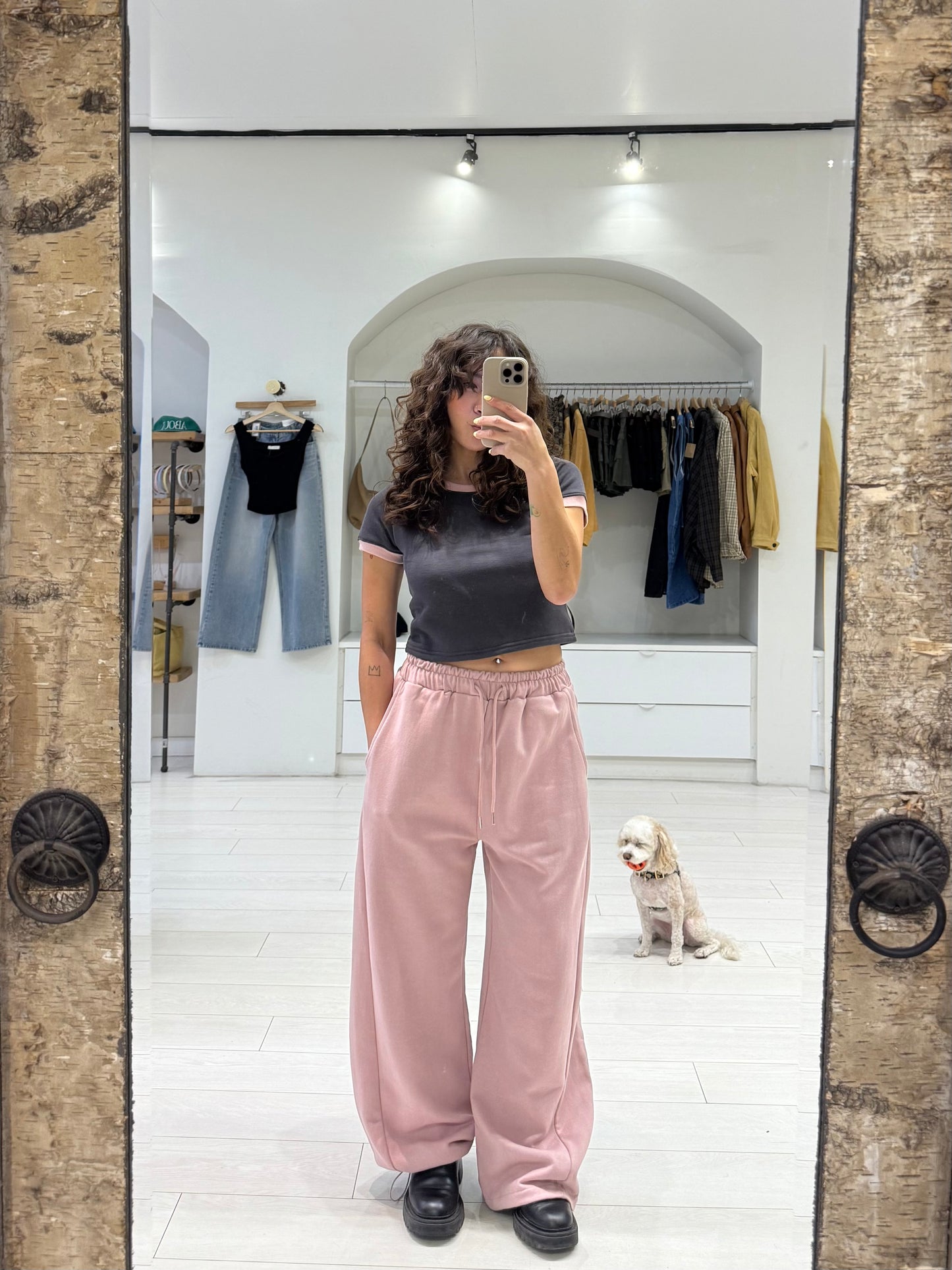 BARRE Wide-Legged Diagonal Seam Trackpants