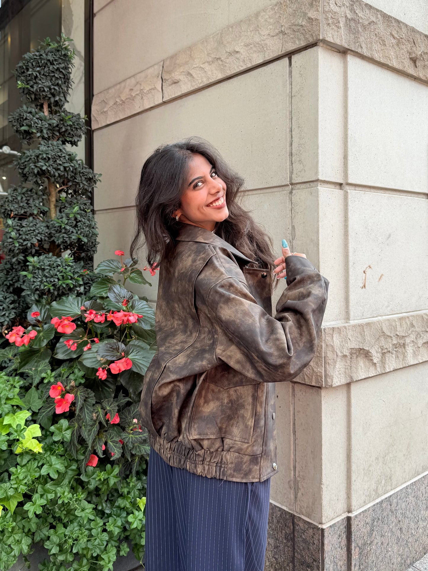SHOW Washed faux leather bomber
