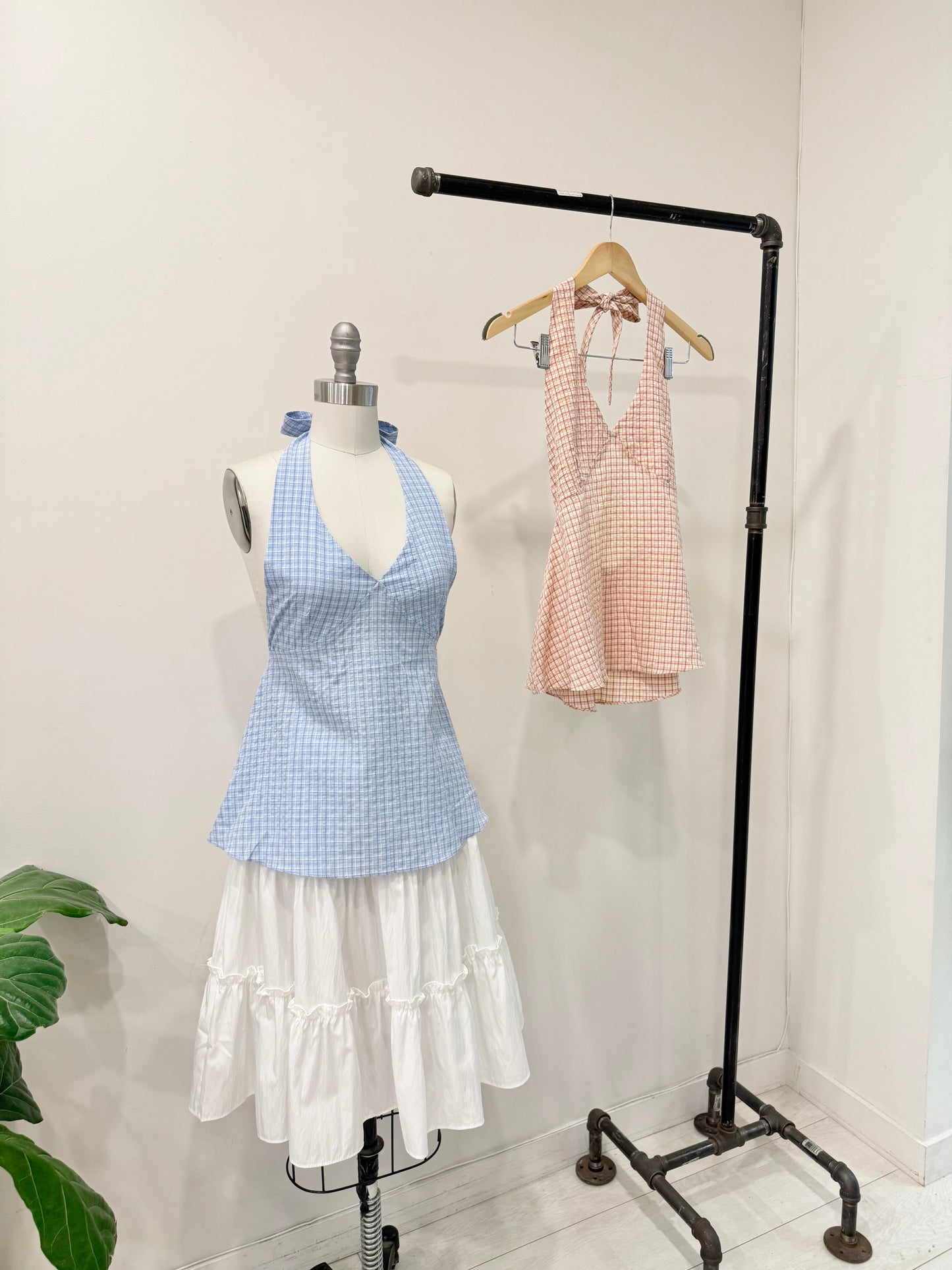 SUMMER Plaid halter shirt