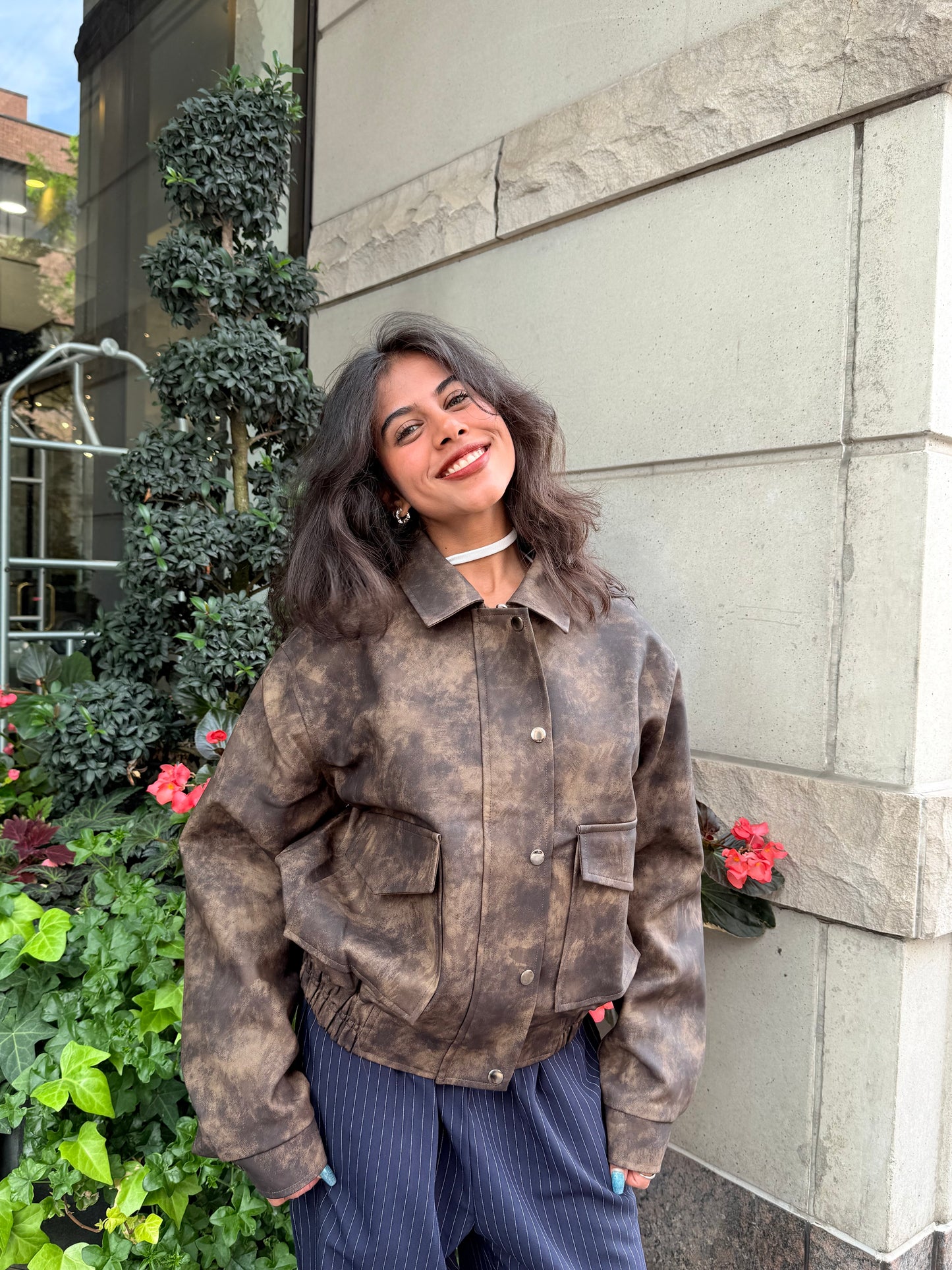 SHOW Washed faux leather bomber
