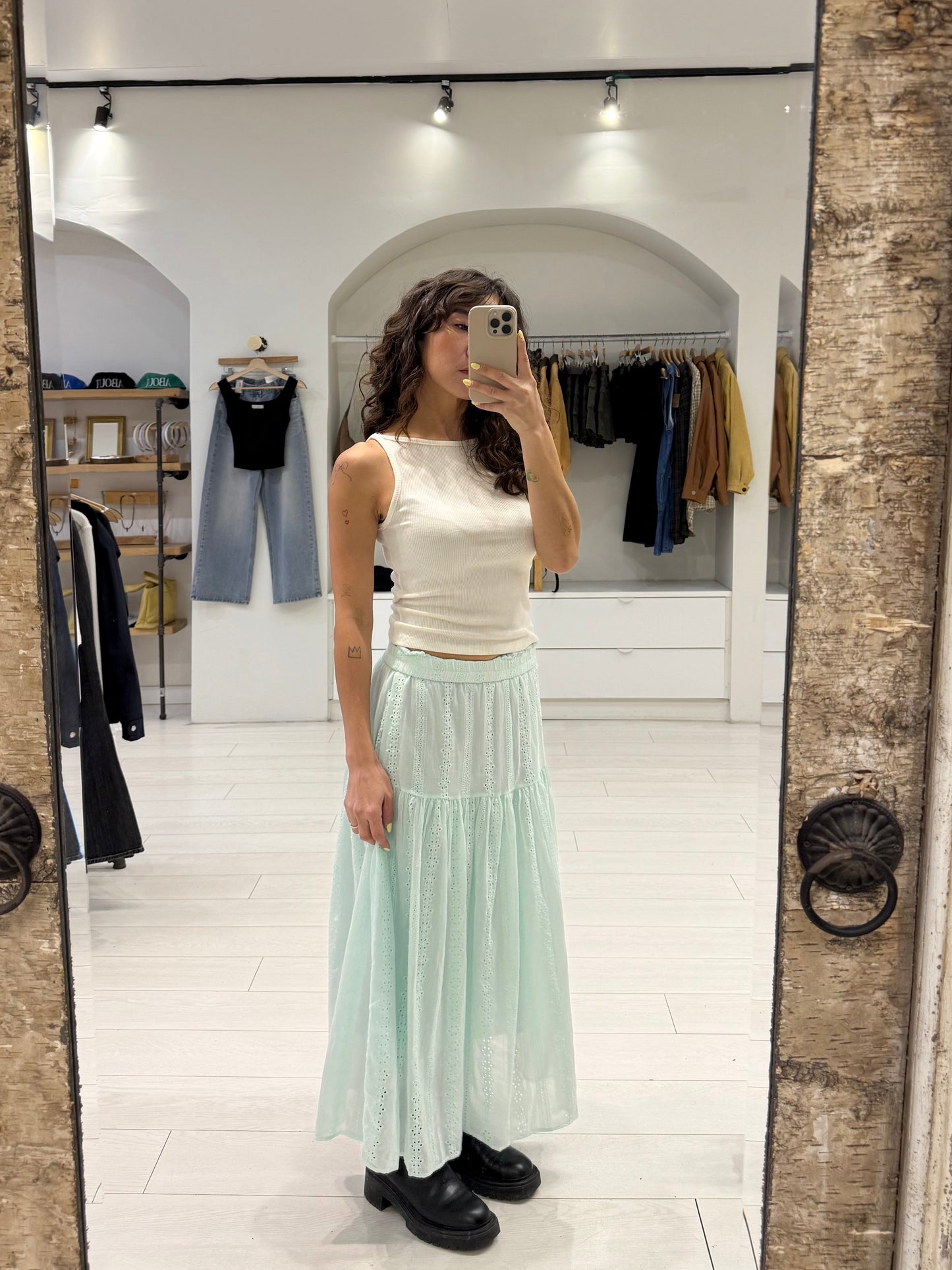 SERENE Eyelet maxi skirt