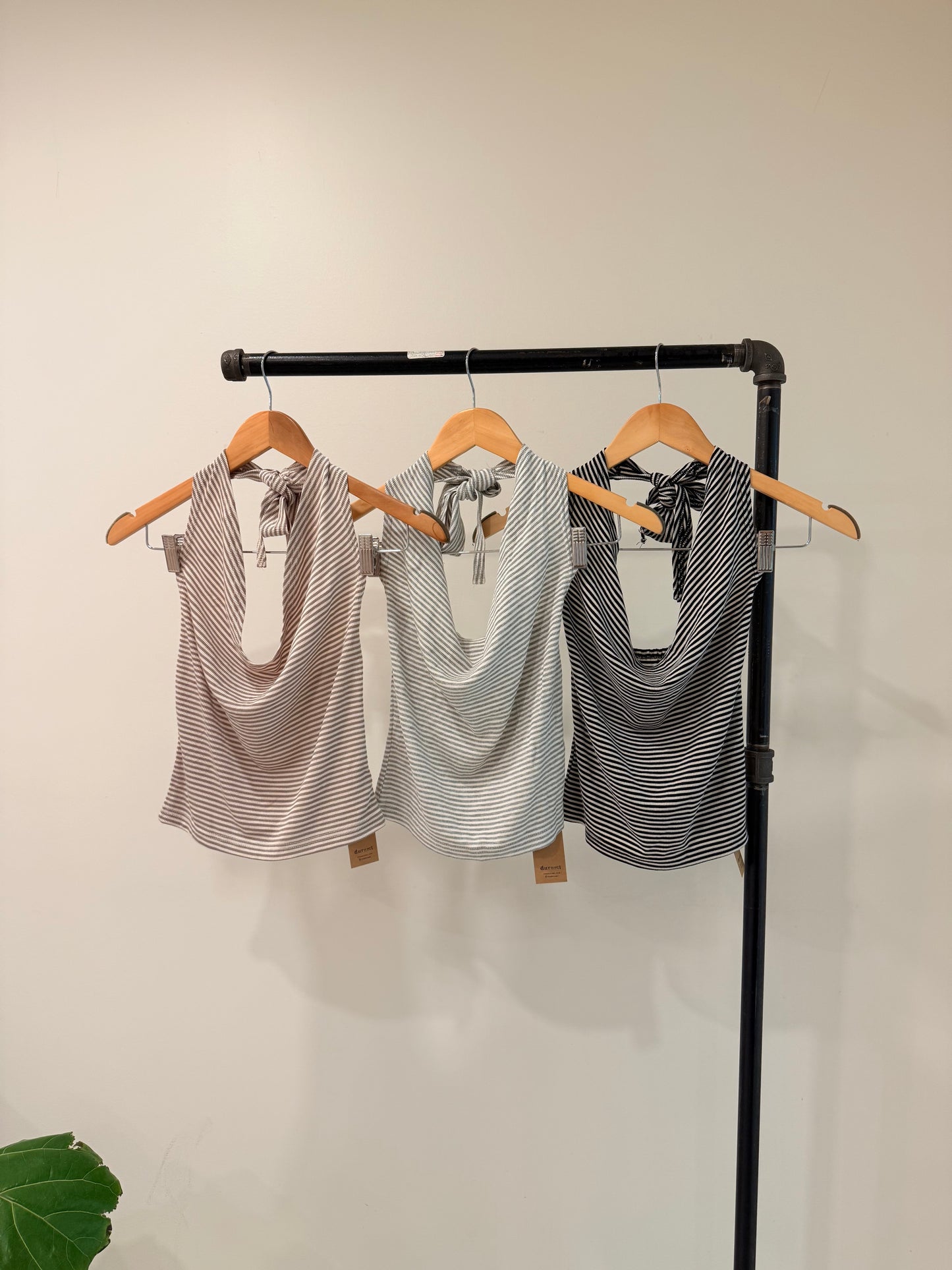 VIVI Cowl-neck stripe halter top