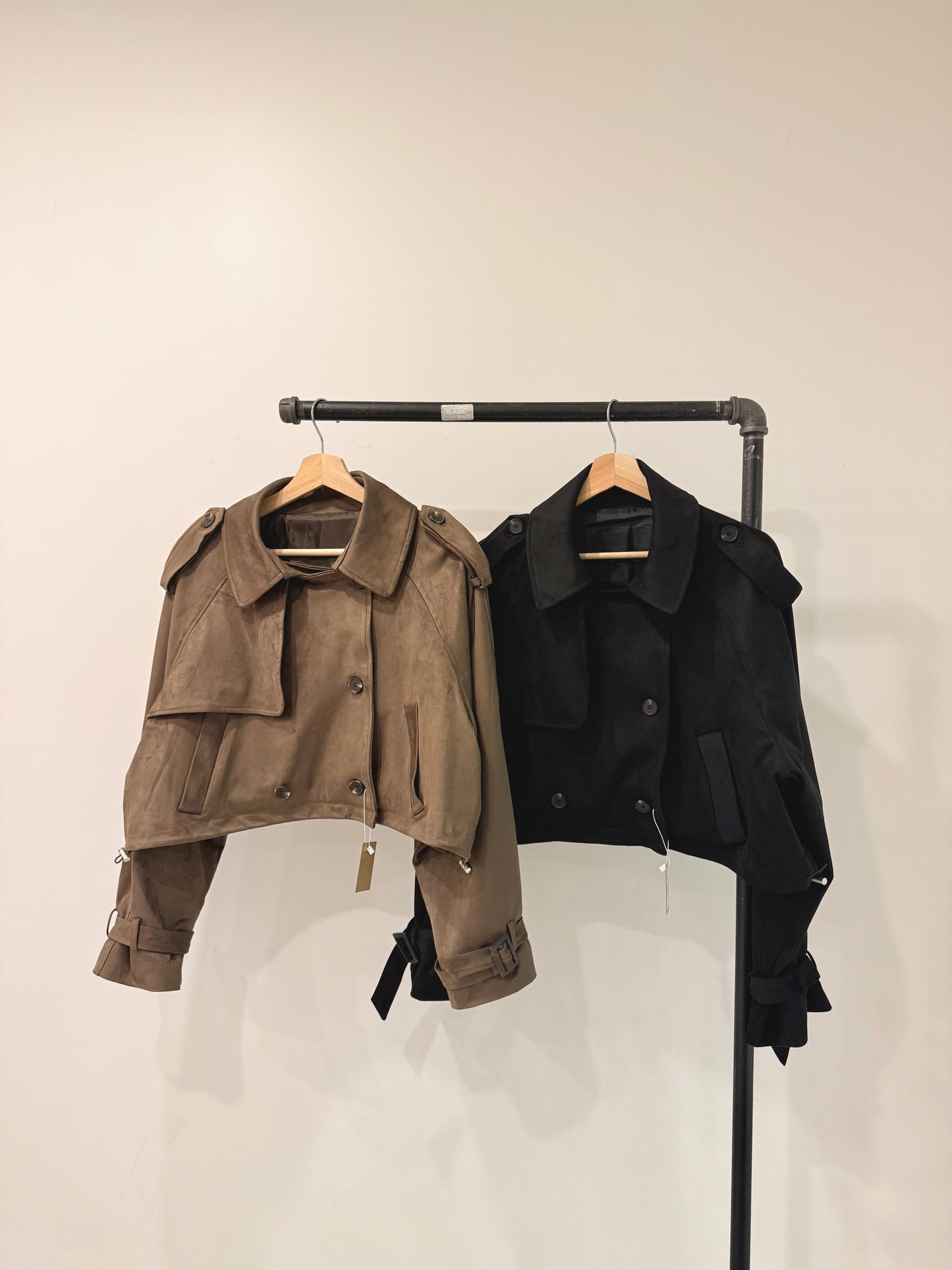 RIMON Cropped suede trench jacket