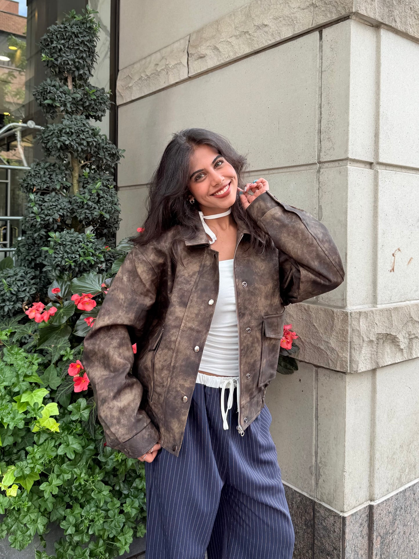 SHOW Washed faux leather bomber