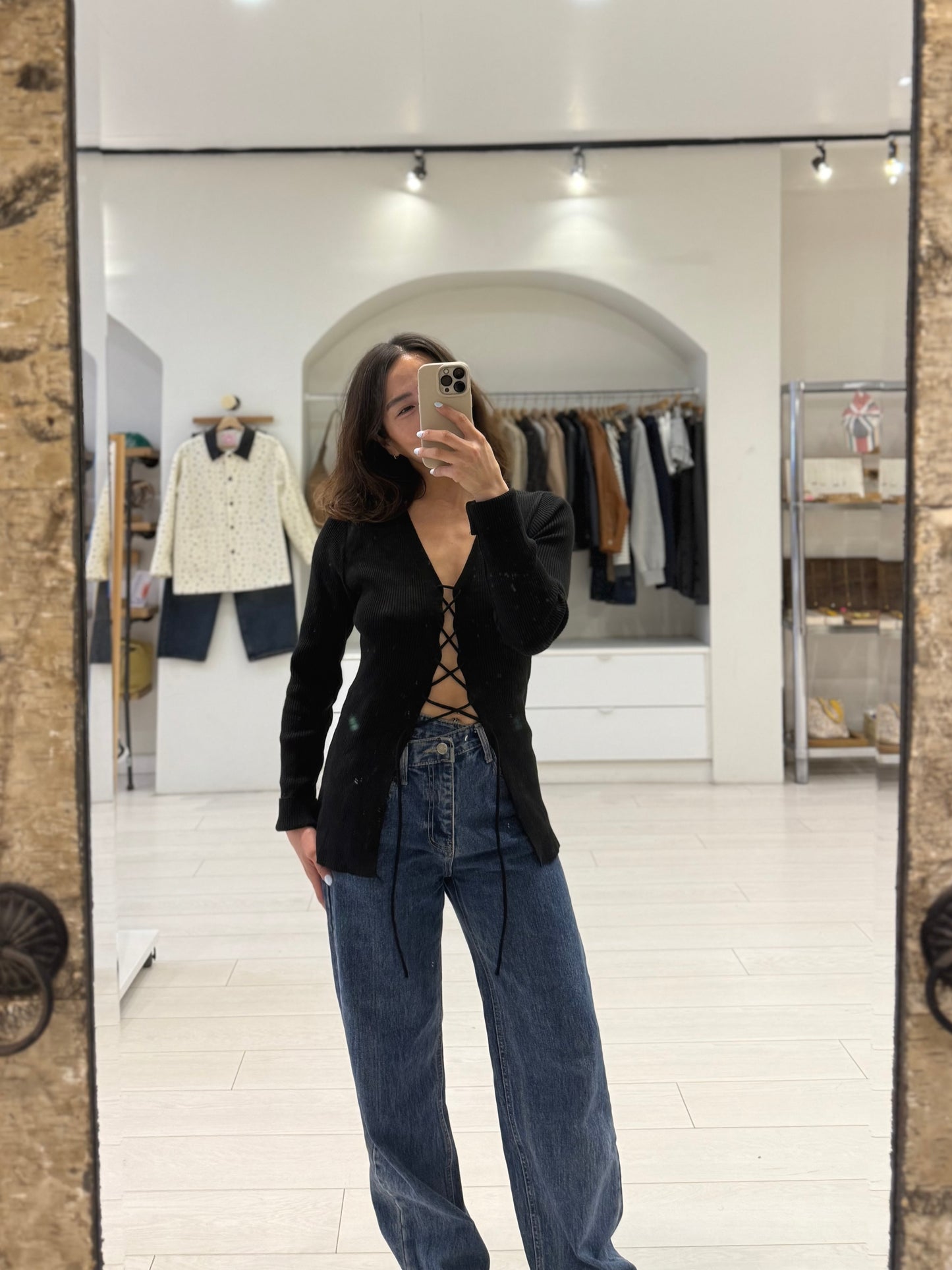 RACK Lace-up knit top