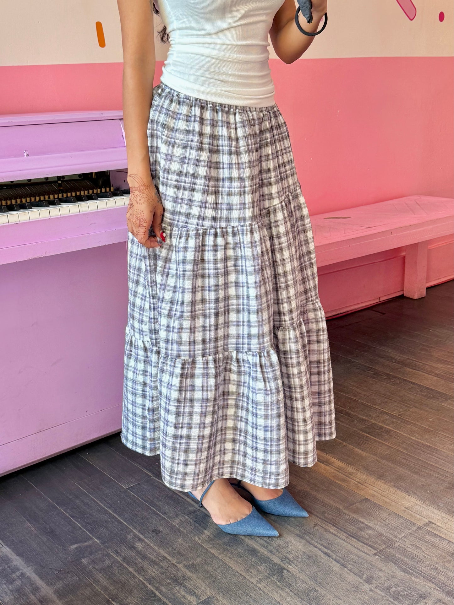 RHEENA Plaid maxi skirt