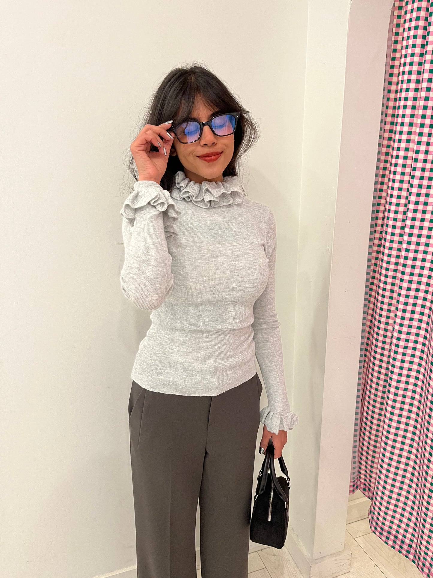 JUMI Ruffled edge knit top