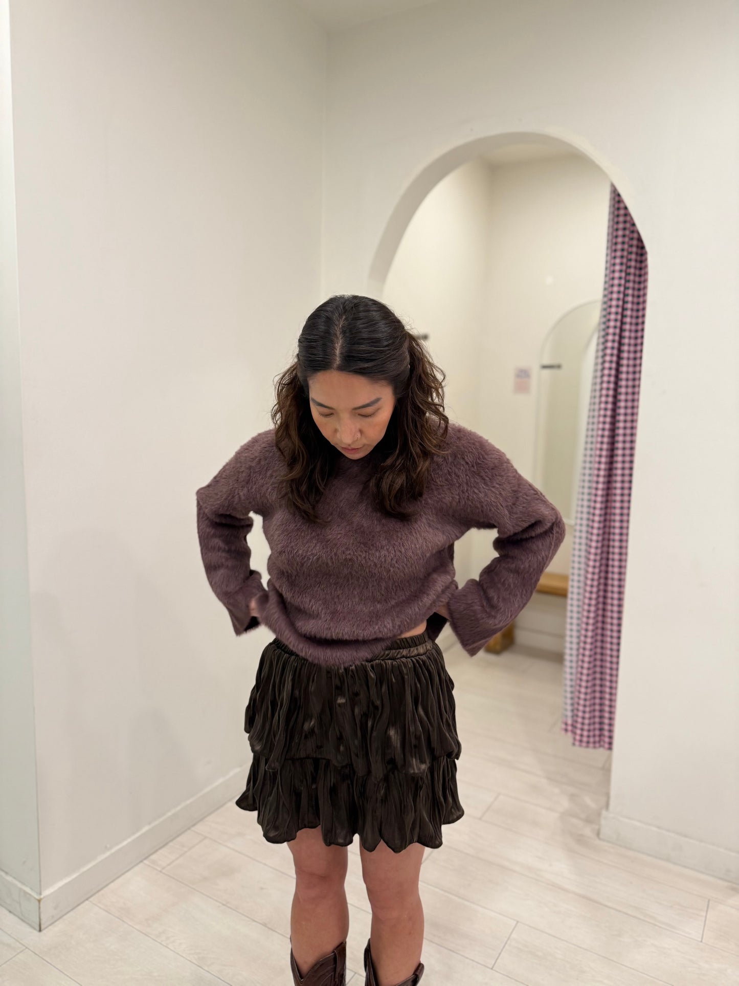 CUROS Velvety mini tiered skirt