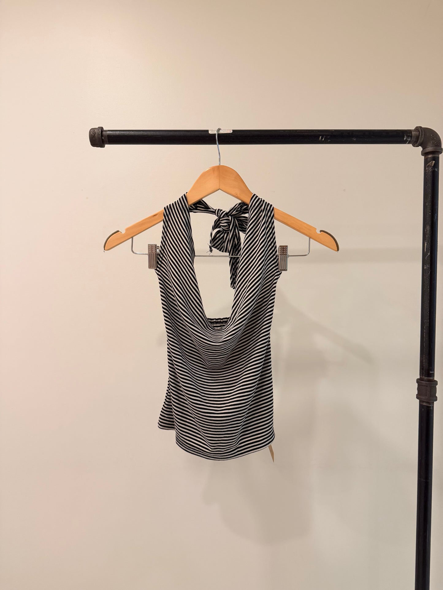 VIVI Cowl-neck stripe halter top