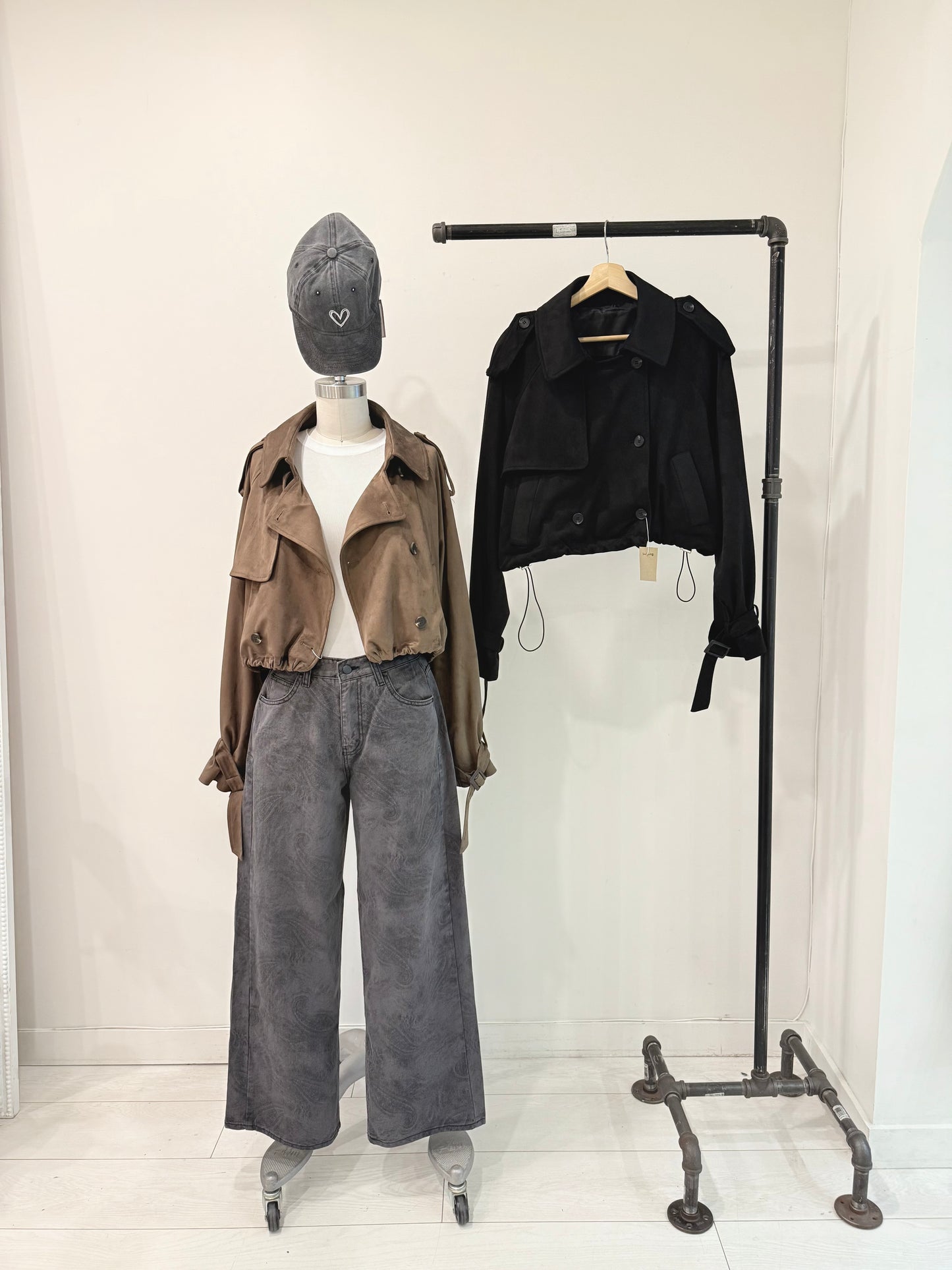 RIMON Cropped suede trench jacket