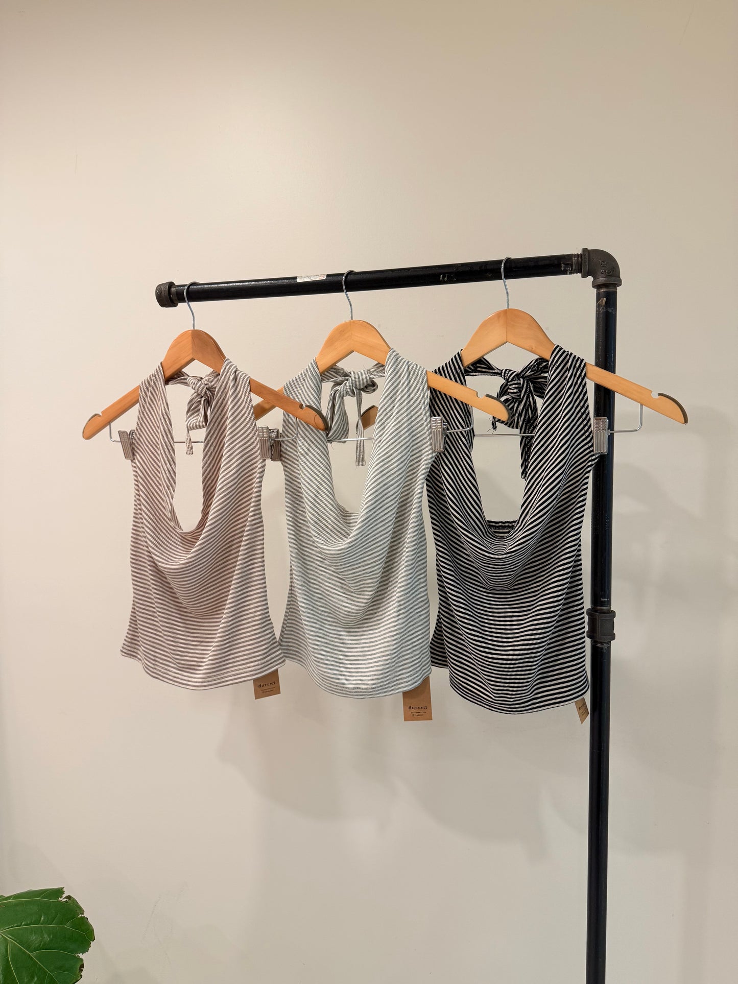VIVI Cowl-neck stripe halter top