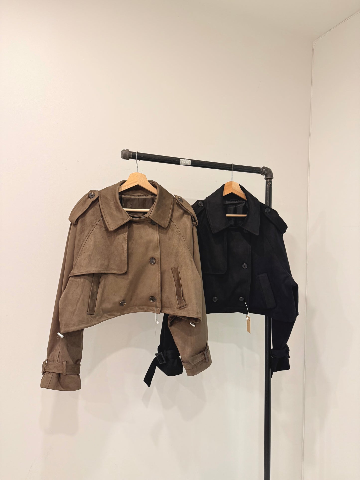 RIMON Cropped suede trench jacket