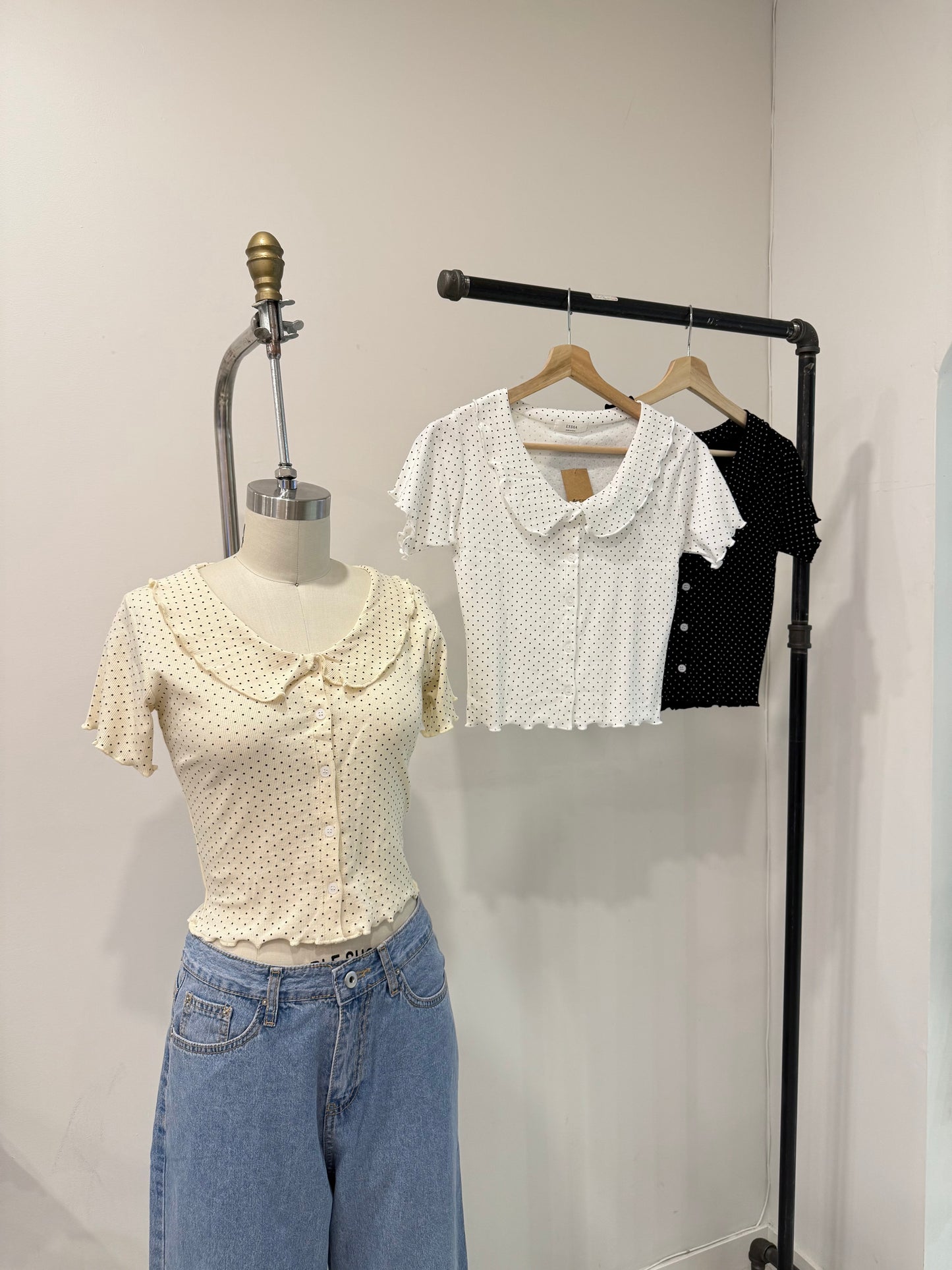 BLUSH Polkadot collar top