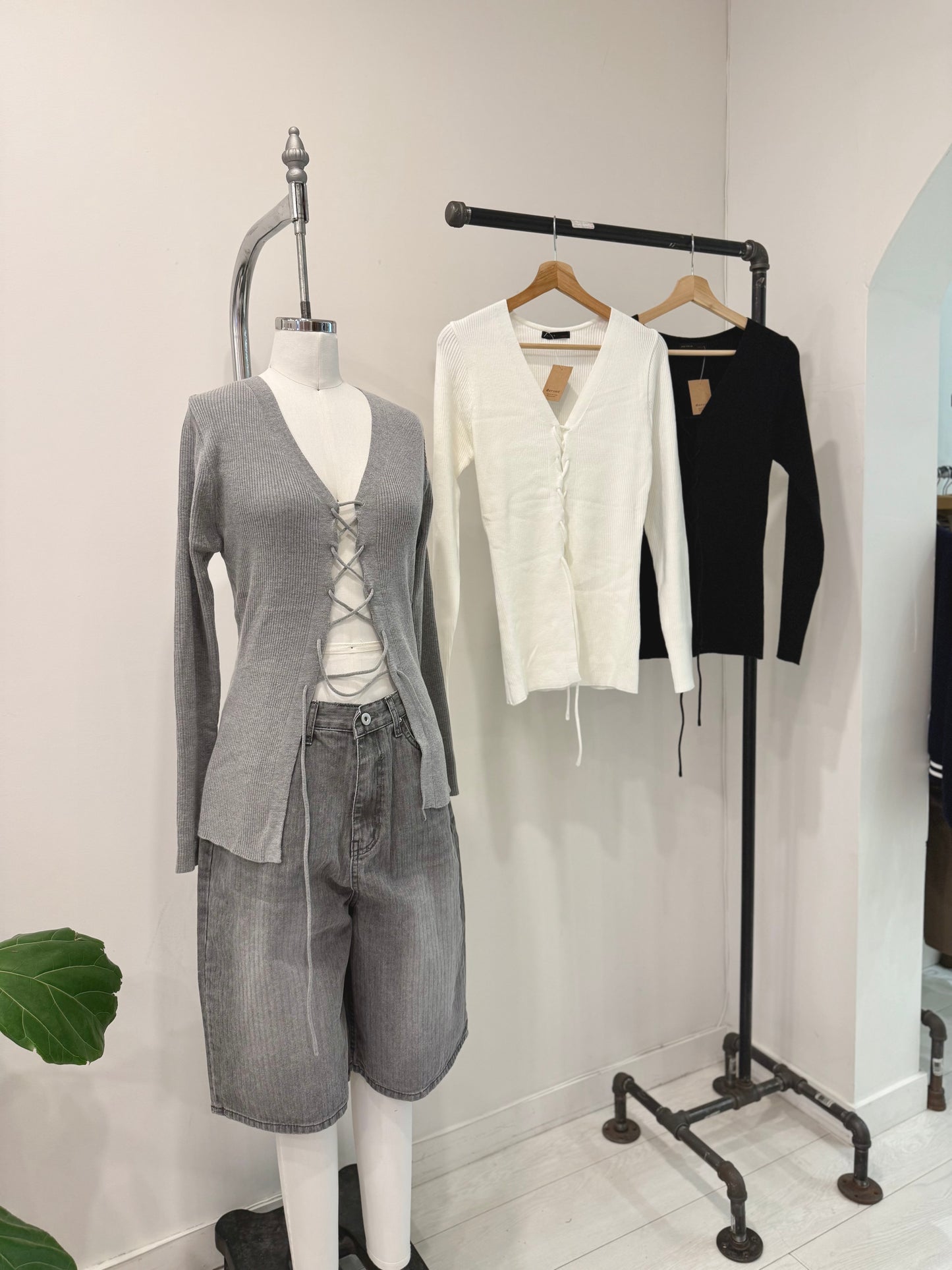 RACK Lace-up knit top