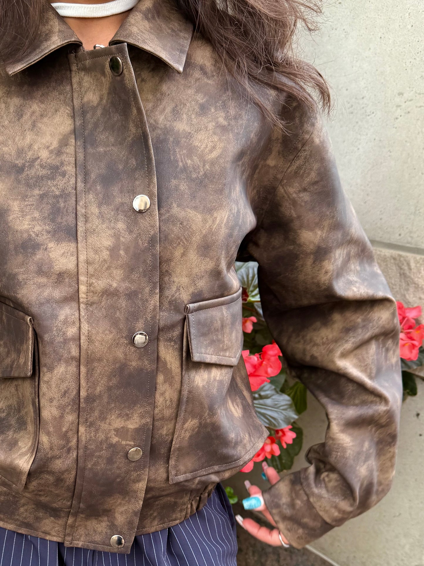 SHOW Washed faux leather bomber