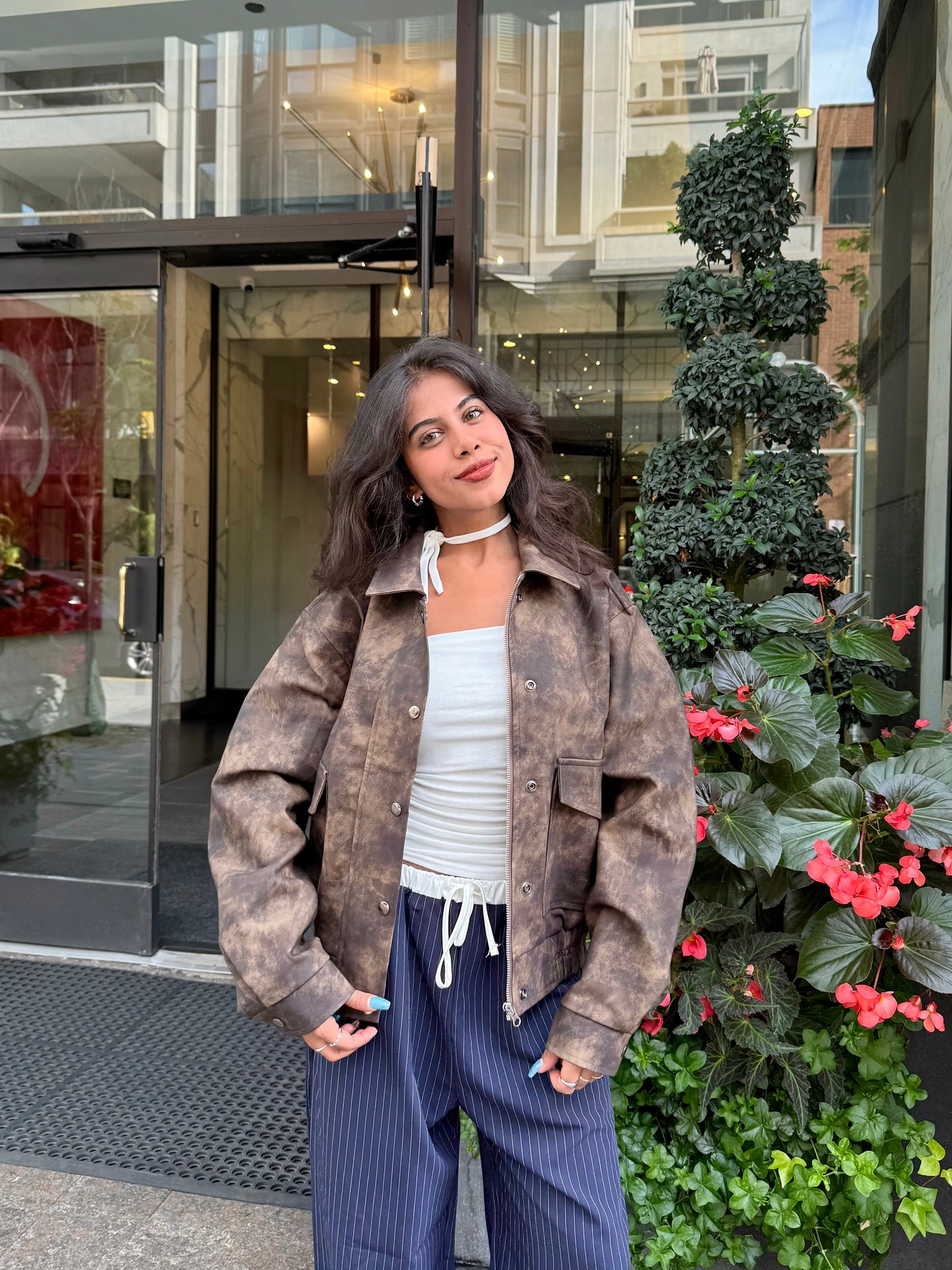 SHOW Washed faux leather bomber