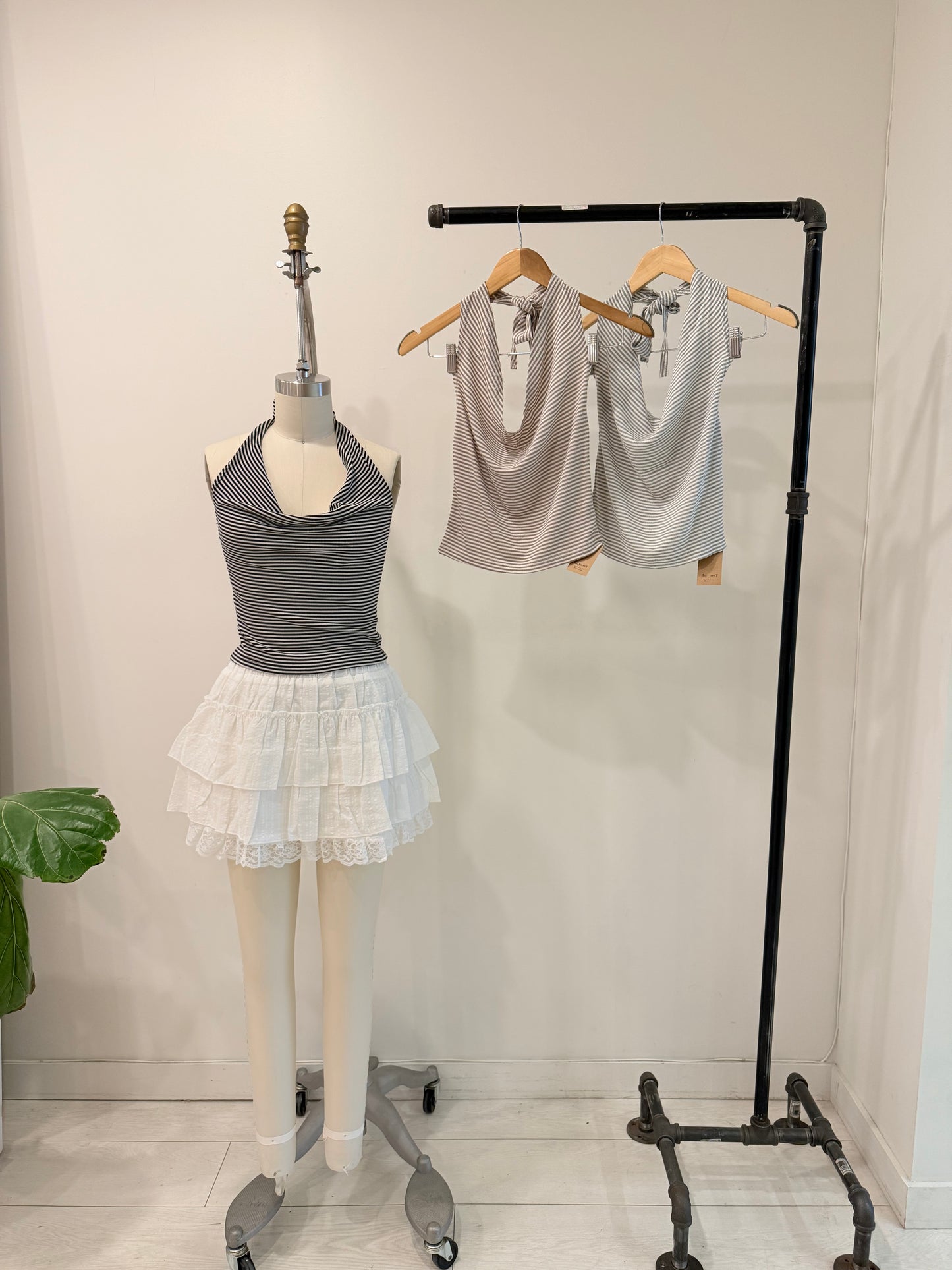 VIVI Cowl-neck stripe halter top
