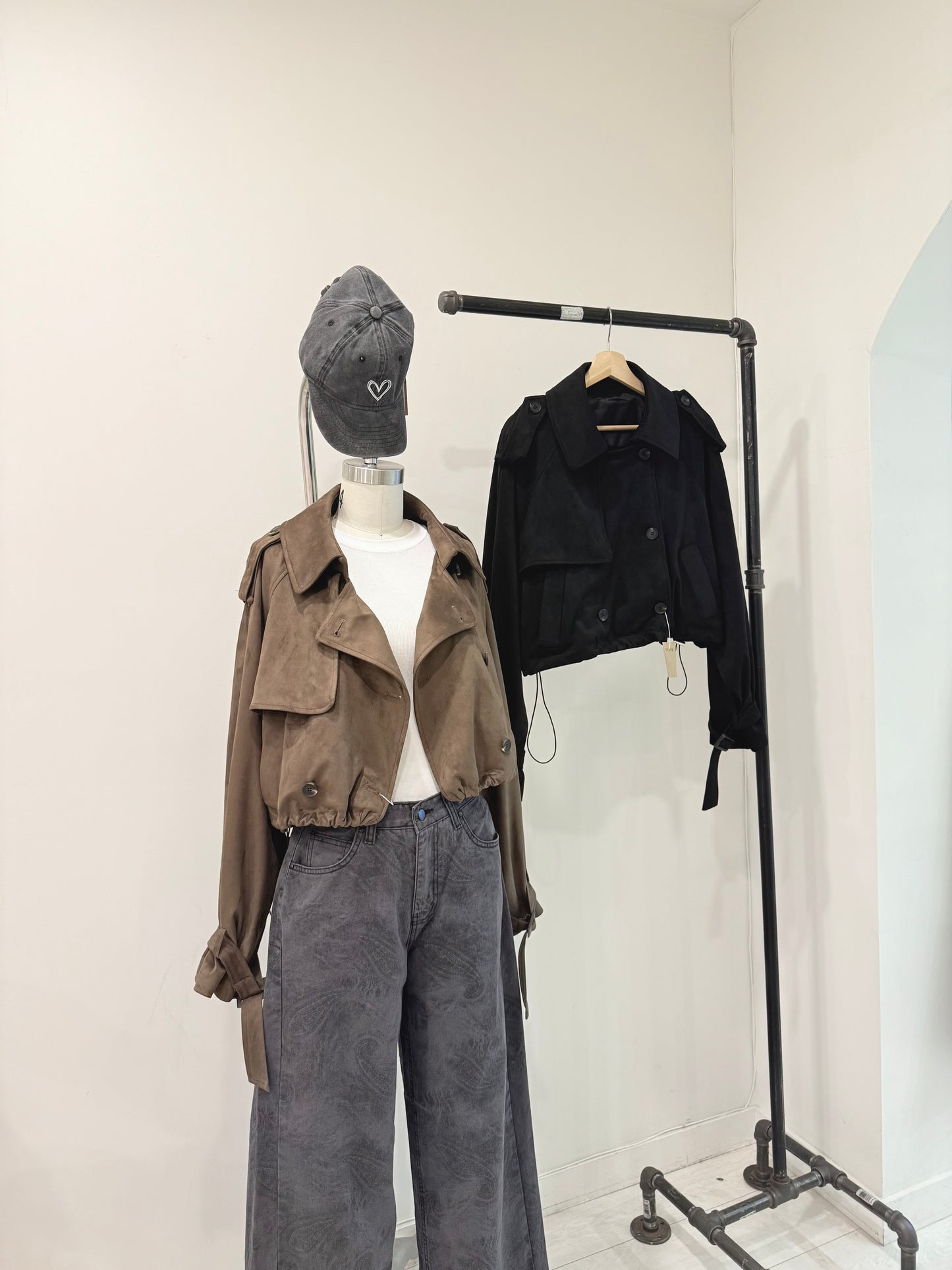 RIMON Cropped suede trench jacket
