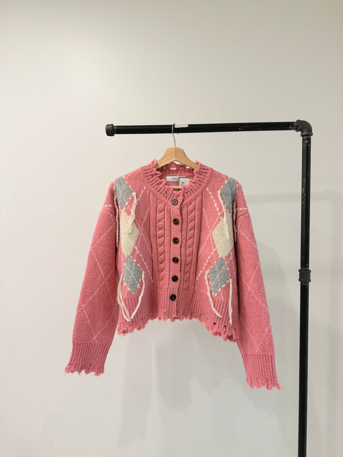 GHOST Pink argyle cardigan