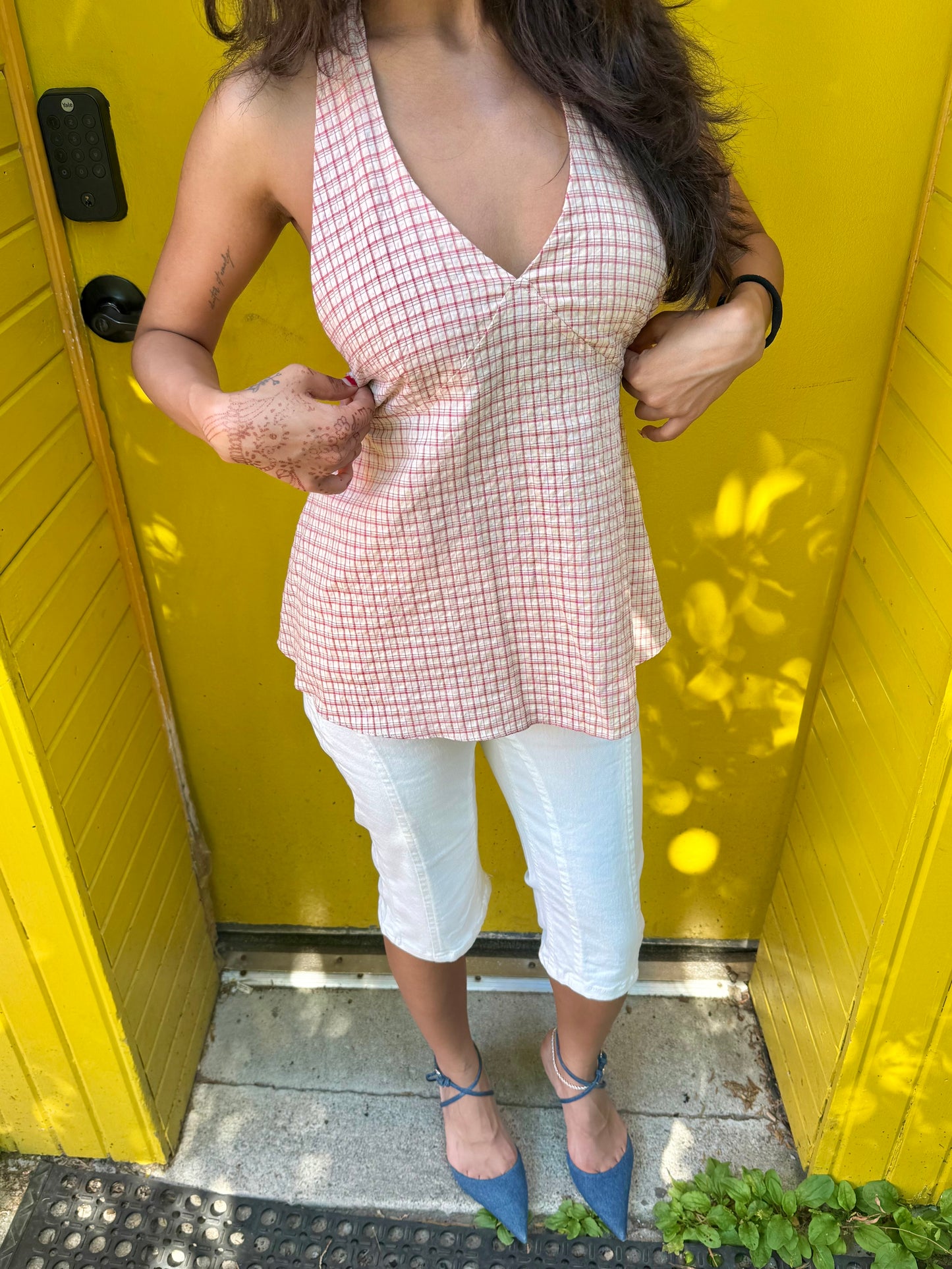 SUMMER Plaid halter shirt