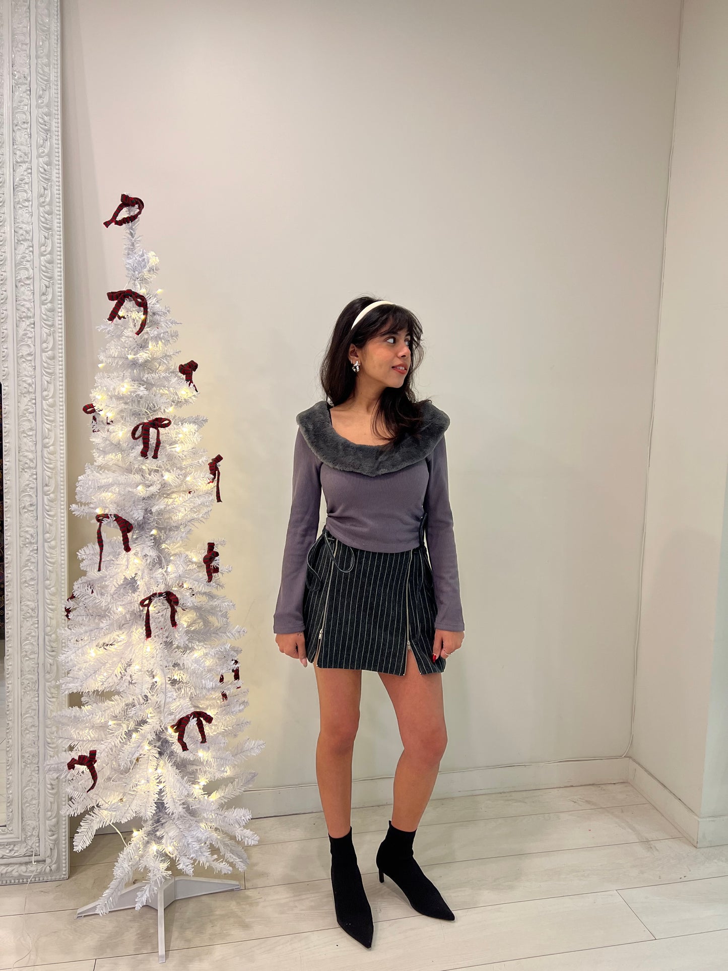 MOSIC Stripe wool mini skirt