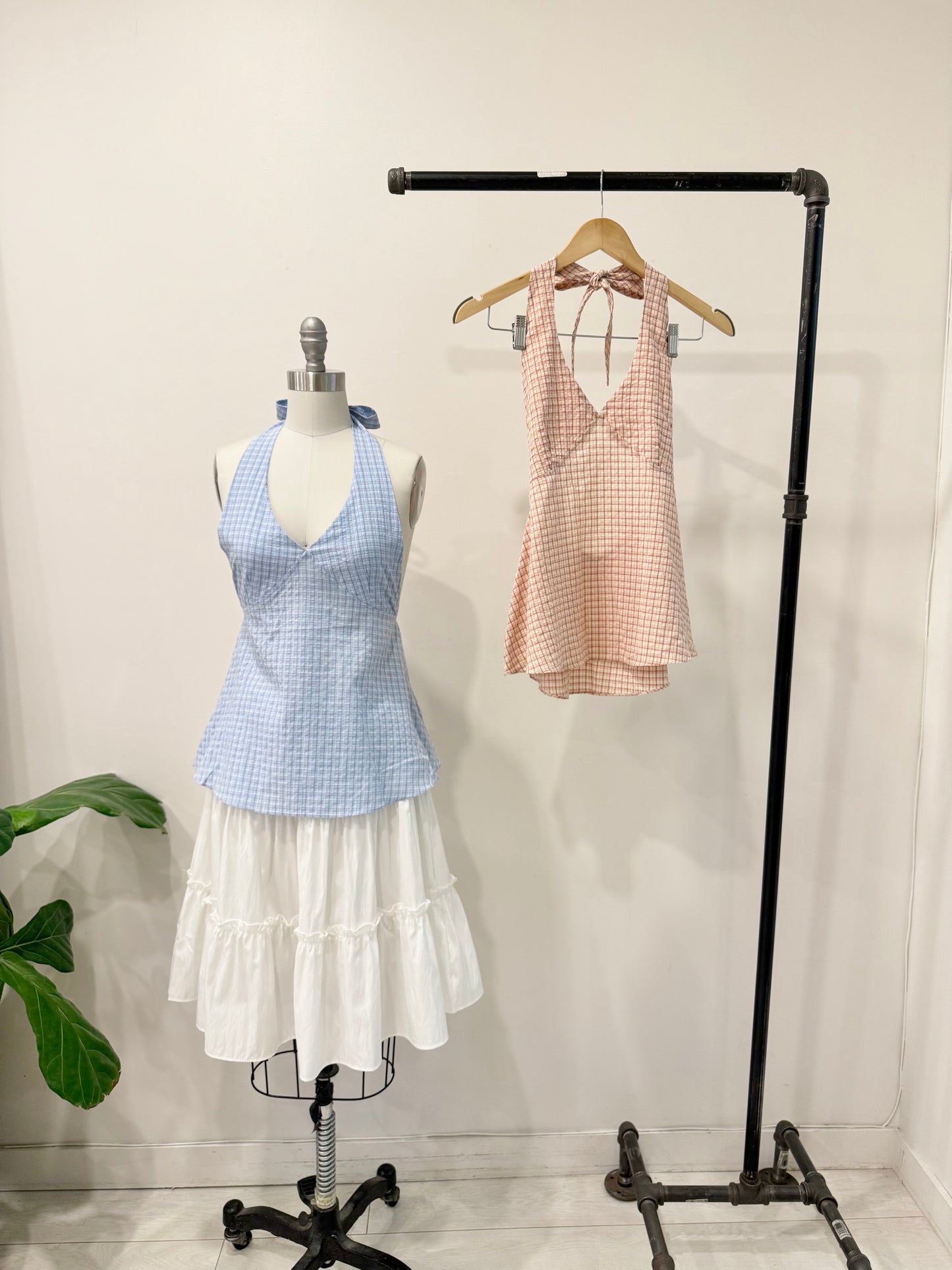 SUMMER Plaid halter shirt