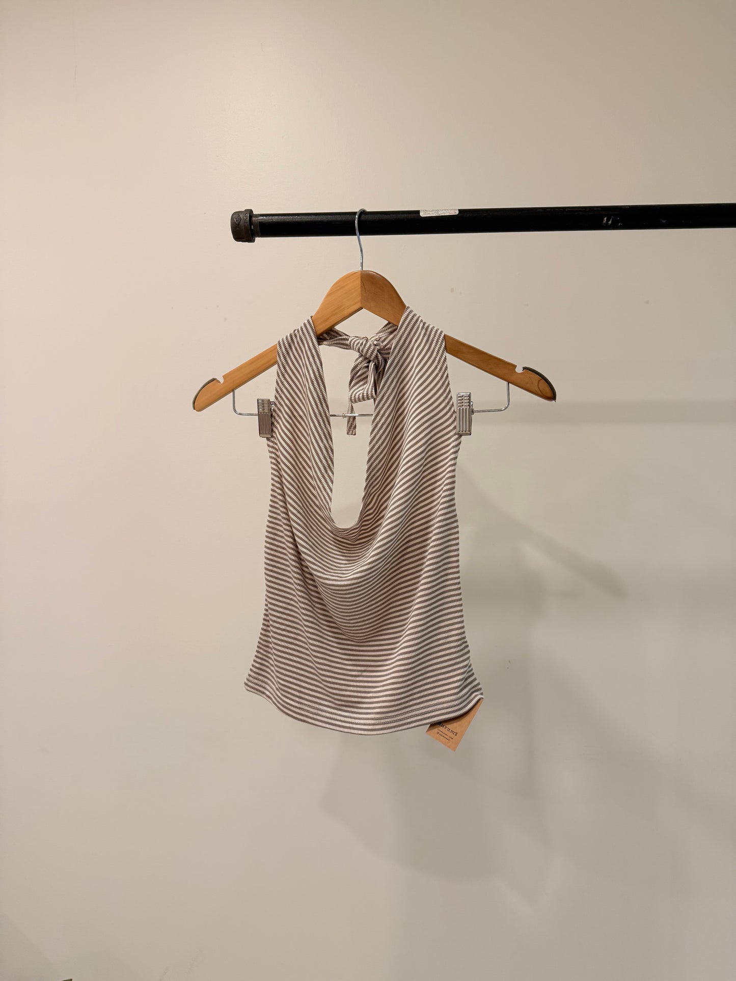 VIVI Cowl-neck stripe halter top
