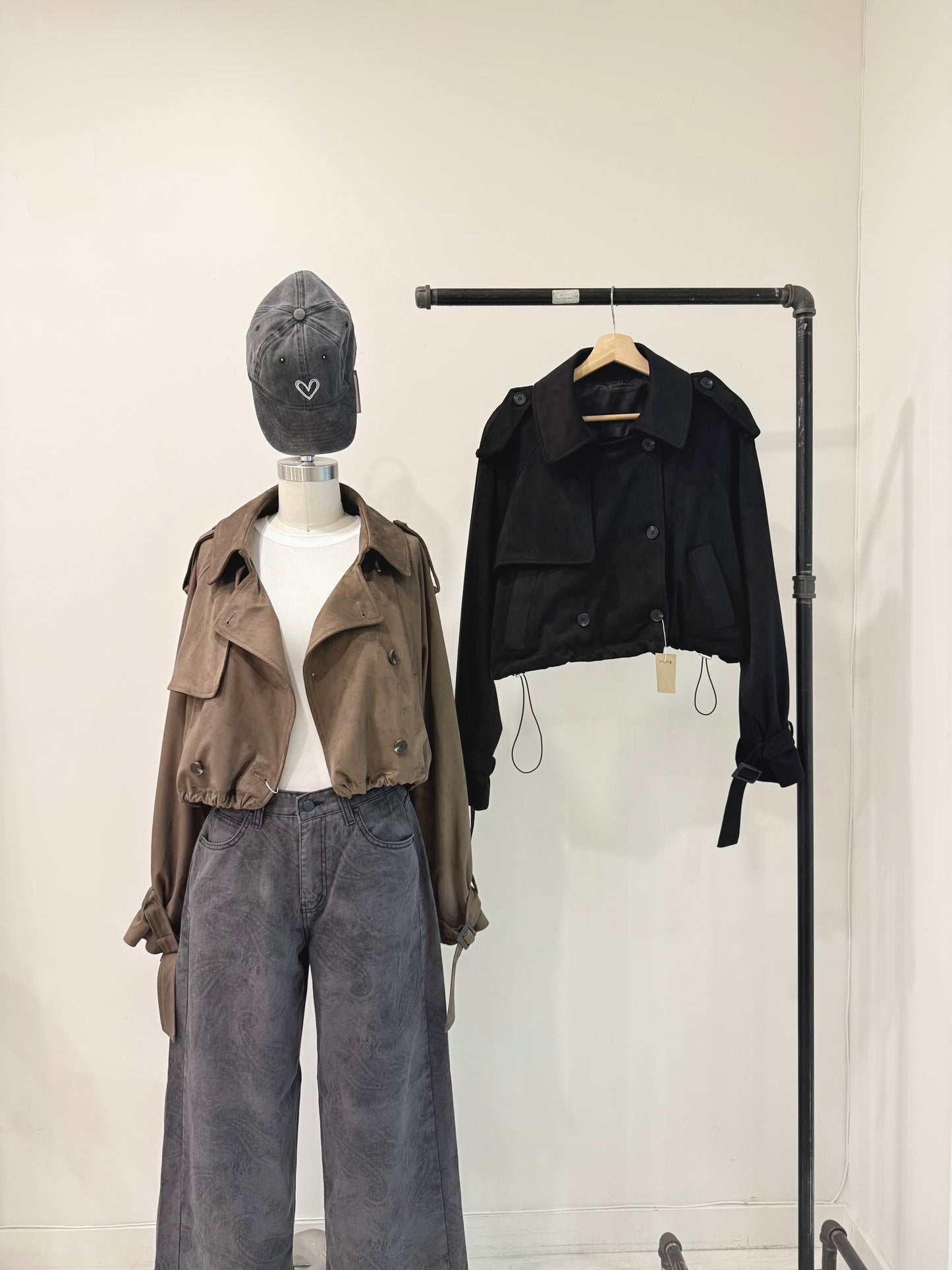 RIMON Cropped suede trench jacket