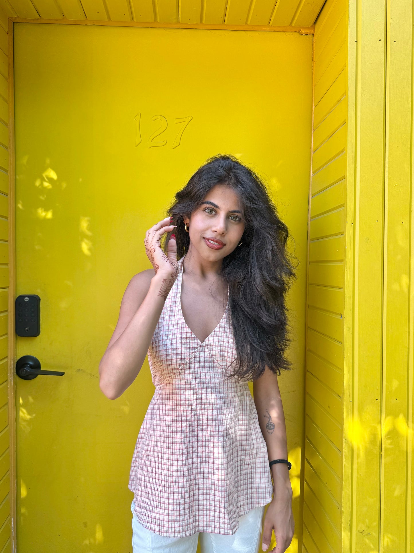 SUMMER Plaid halter shirt
