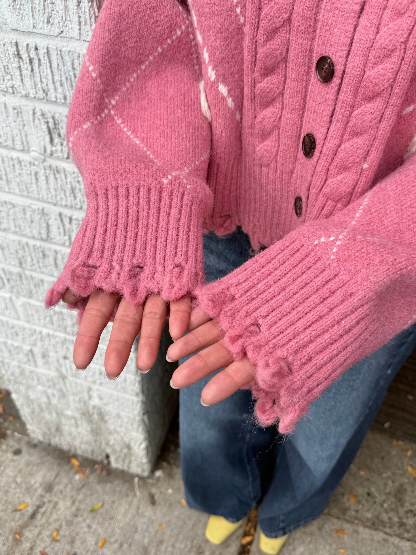 GHOST Pink argyle cardigan
