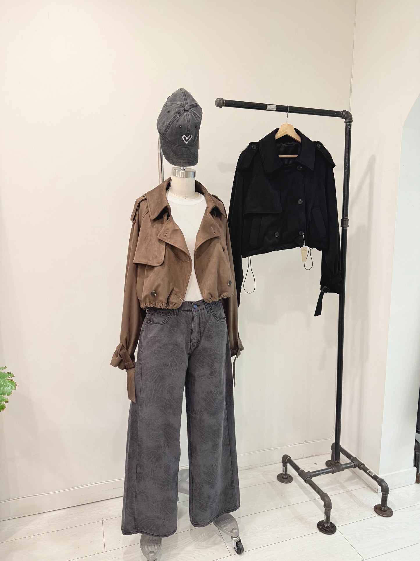 RIMON Cropped suede trench jacket