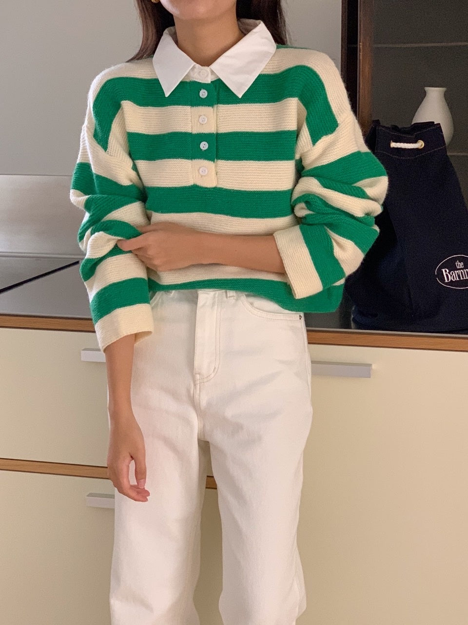 LENA Collared stripe sweater