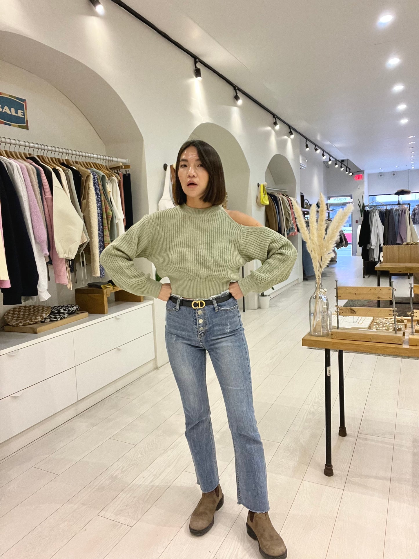 PAV Cutout shoulder knit top