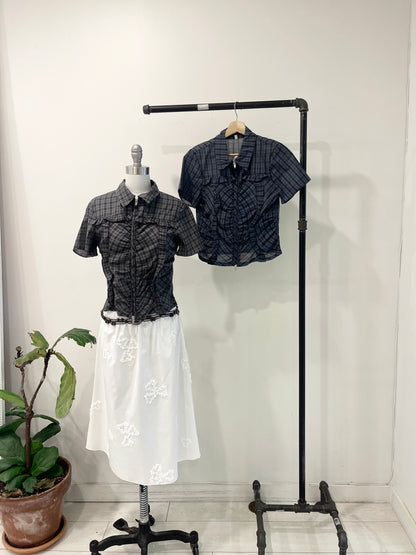 HAZEL Plaid zip-up blouse