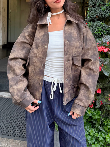 SHOW Washed faux leather bomber