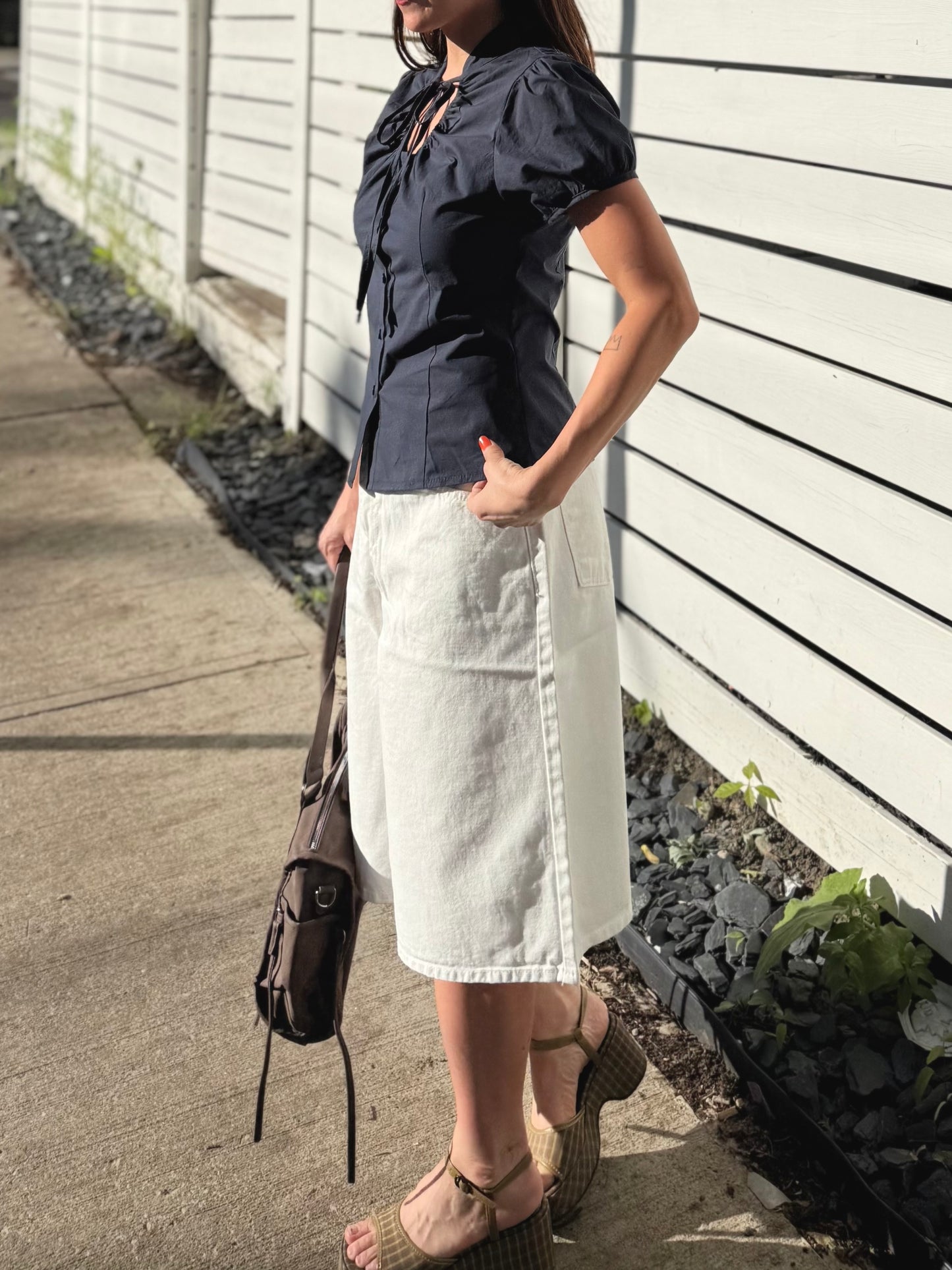NOELLE Puff-sleeve tie-neck blouse