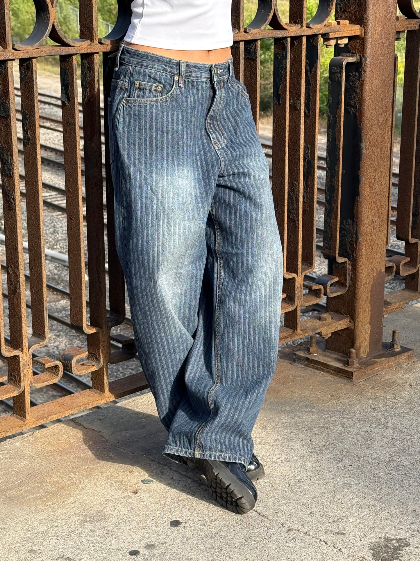 MEGO Striped denim jeans