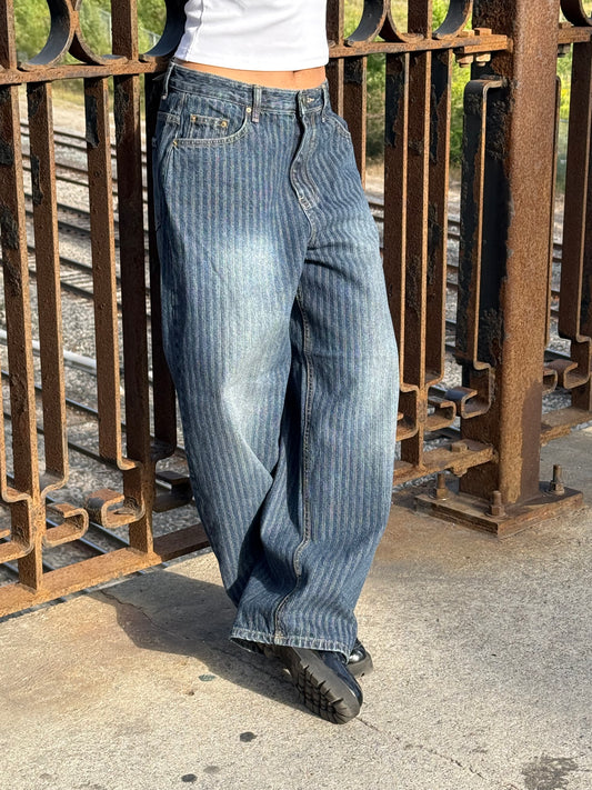 MEGO Striped denim jeans