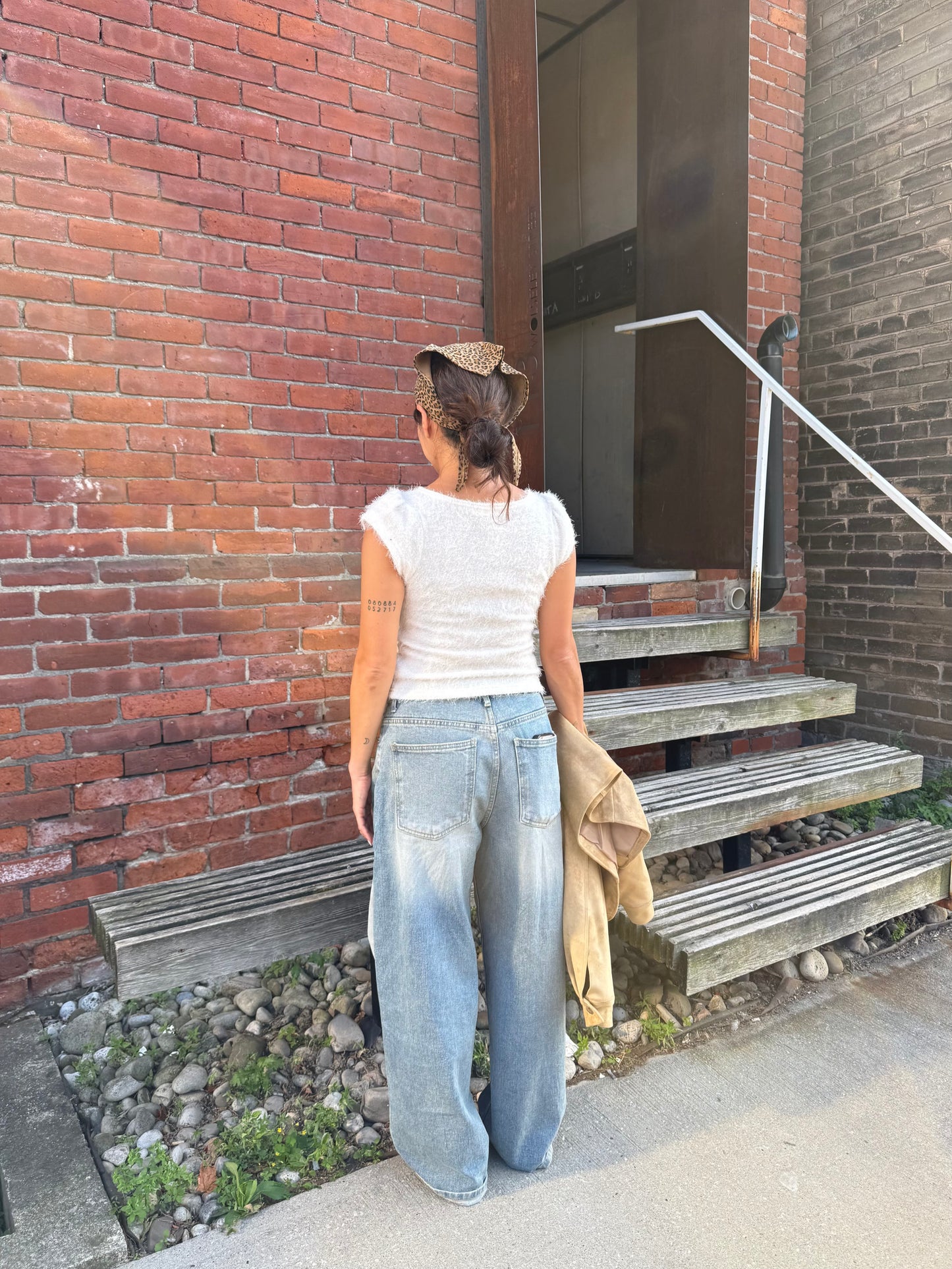 NICOLE Capped sleeve boucle top