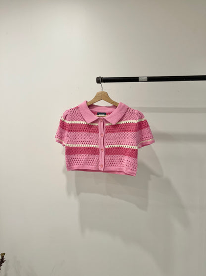 PIPPA Crochet candy-stripe polo